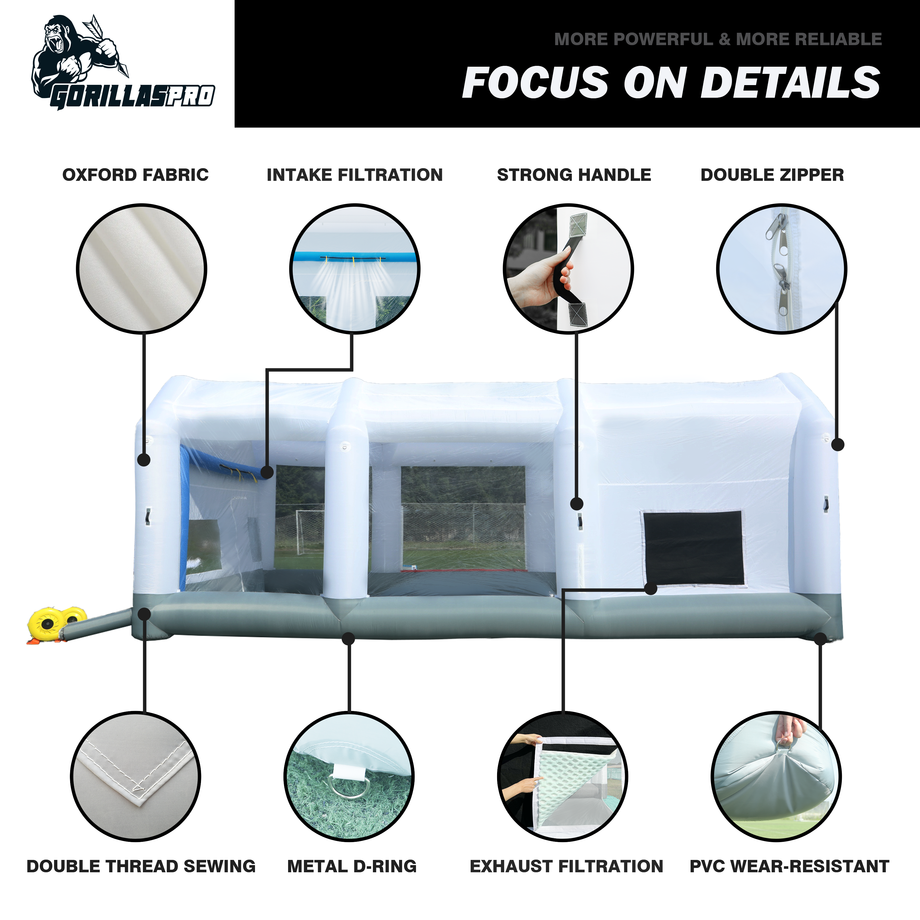 GORILLASPRO Inflatable Paint Booth 26x15x10Ft with 750W+950W Blowers Upgrade Air Filter System More Durable Portable Spray Painting Tent Booth