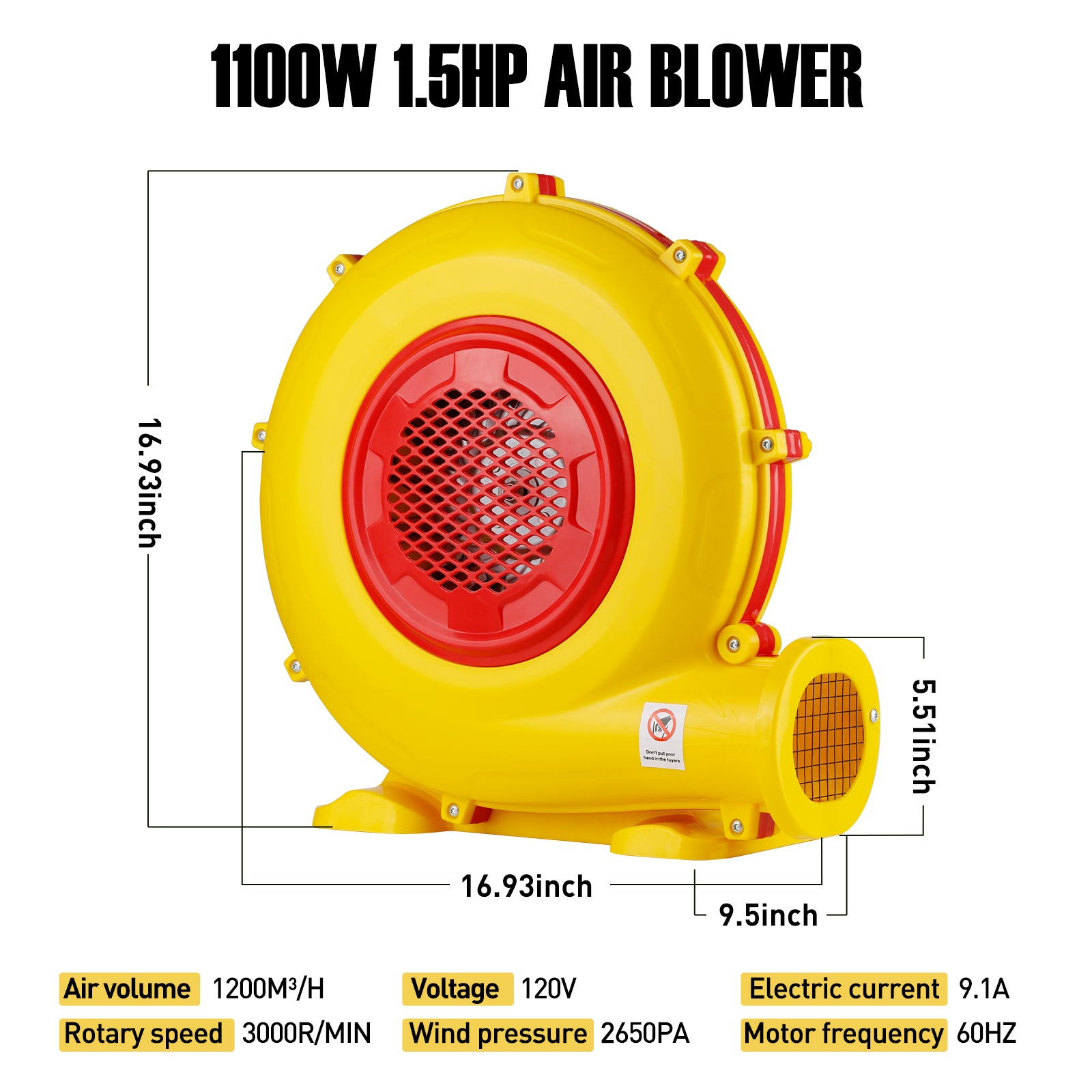 1100W Air Blower, Pump Fan Commercial Inflatable Bouncer Blower, Perfect for Inflatable Movie Screen, Inflatable Paint Booth, Inflatable Bounce House, Jumper, Bouncy Castle