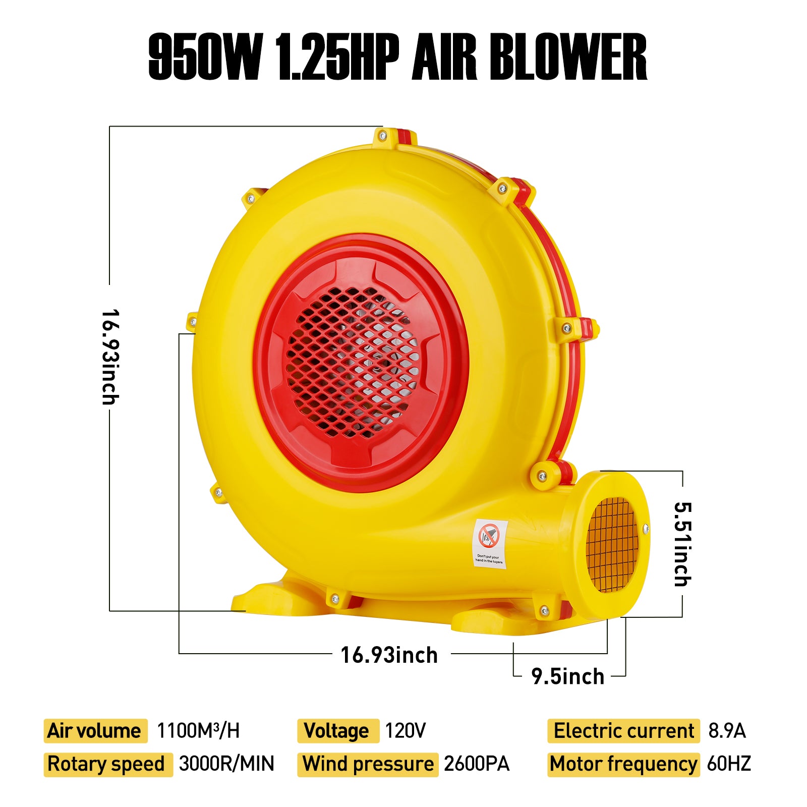 950W Air Blower, Pump Fan Commercial Inflatable Bouncer Blower, Perfect for Inflatable Movie Screen, Inflatable Paint Booth, Inflatable Bounce House, Jumper, Bouncy Castle