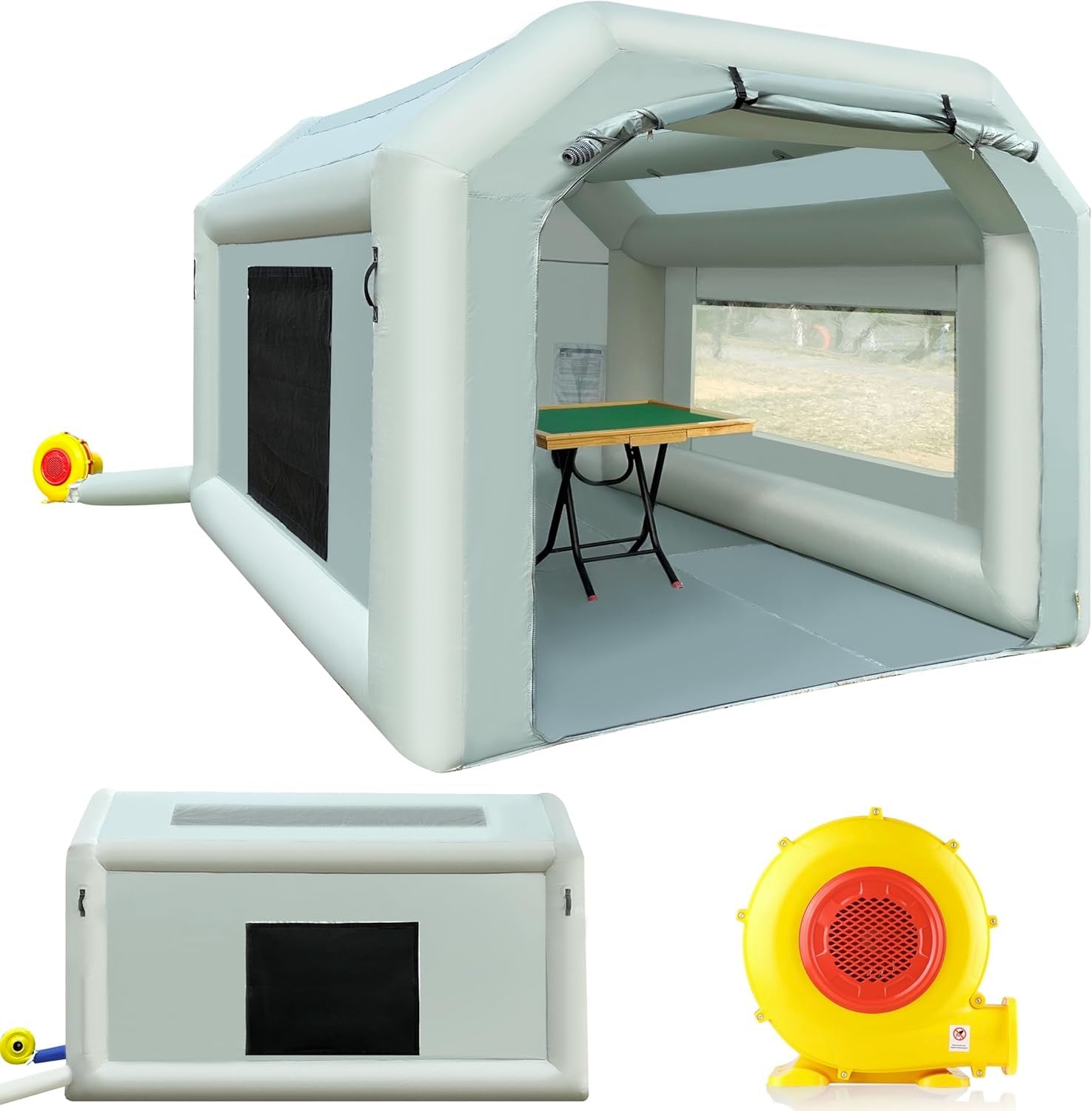 Sewinfla Portable Inflatable Paint Booth Tent 10.8x8.2x7.2Ft with One Blower 550W Inflatable Spray Paint Booth with Air Filter System, Blow Up Paint Booth