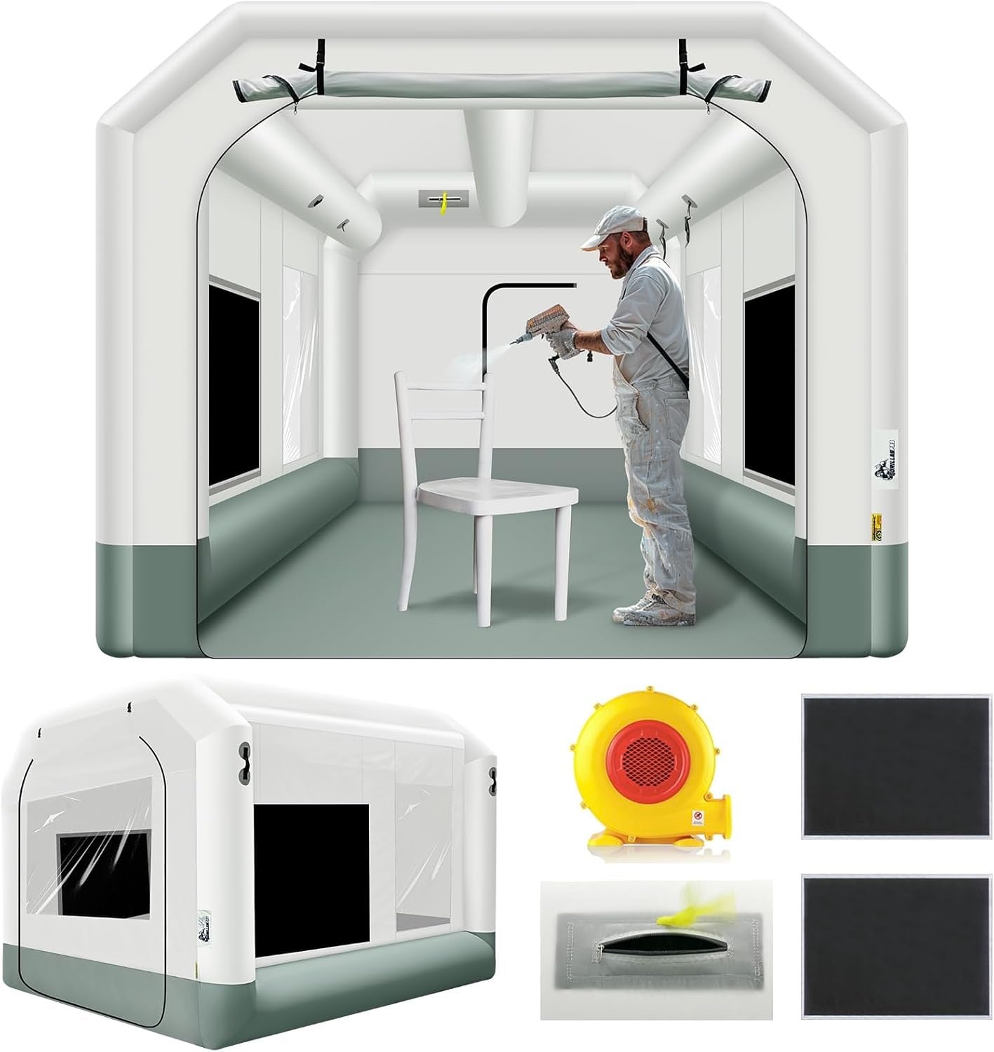 GORILLASPRO Portable Inflatable Paint Booth Tent 13x10x8Ft with One Blower 550W Inflatable Spray Paint Booth with Air Filter System, Blow Up Paint Booth