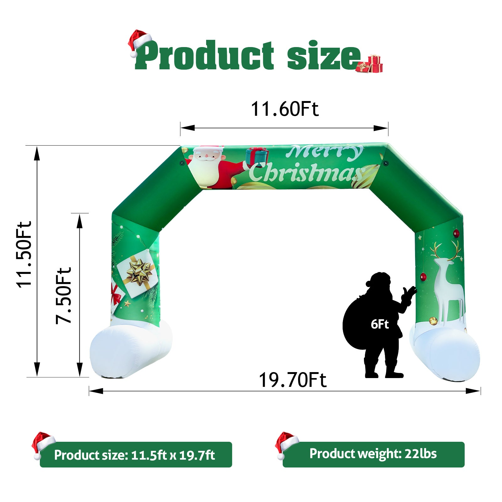 20FT Green Christmas Inflatable Archway with Blower – Perfect for Holiday Events