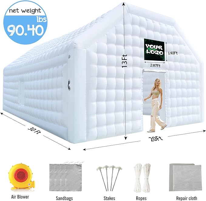 Outdoor 30 x 20 x 13ft Large White Inflatable Night Club Disco Cube Gazebo Event House Portable Inflatable Party Tent for Parties, Shows, Events, and Commercial Use