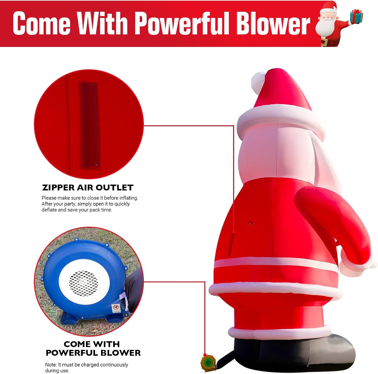 OZIS Giant 14.5Ft Inflatable Santa Claus Holding Gift with 370W Blower Outdoor Decorations, Huge Premium Inflatable Santa Blow Up Yard Décor for Holiday Patio Lawn