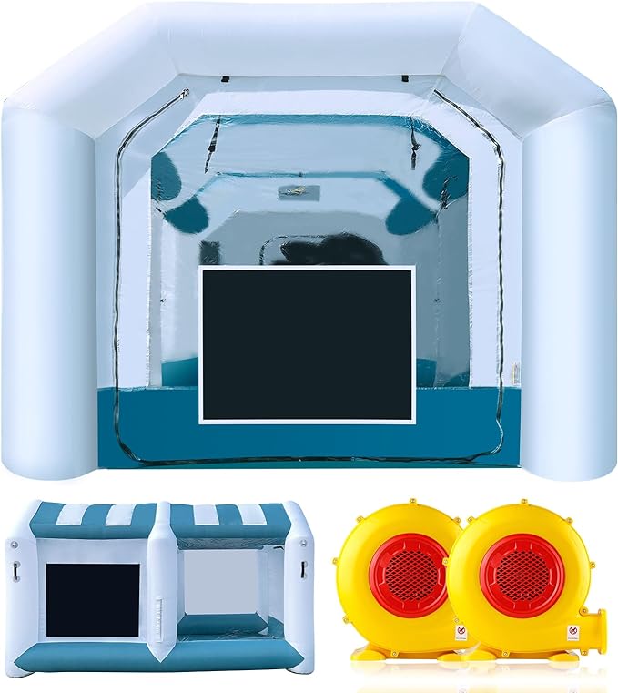 GORILLASPRO Upgrade Inflatable Paint Booth 28x15x10FT Professional Semi-Perspective Paint Inspection Window Portable Inflatable Spray Booth With Two Blowers Upgrade Air Filter System Environment Friendly（ProV2）