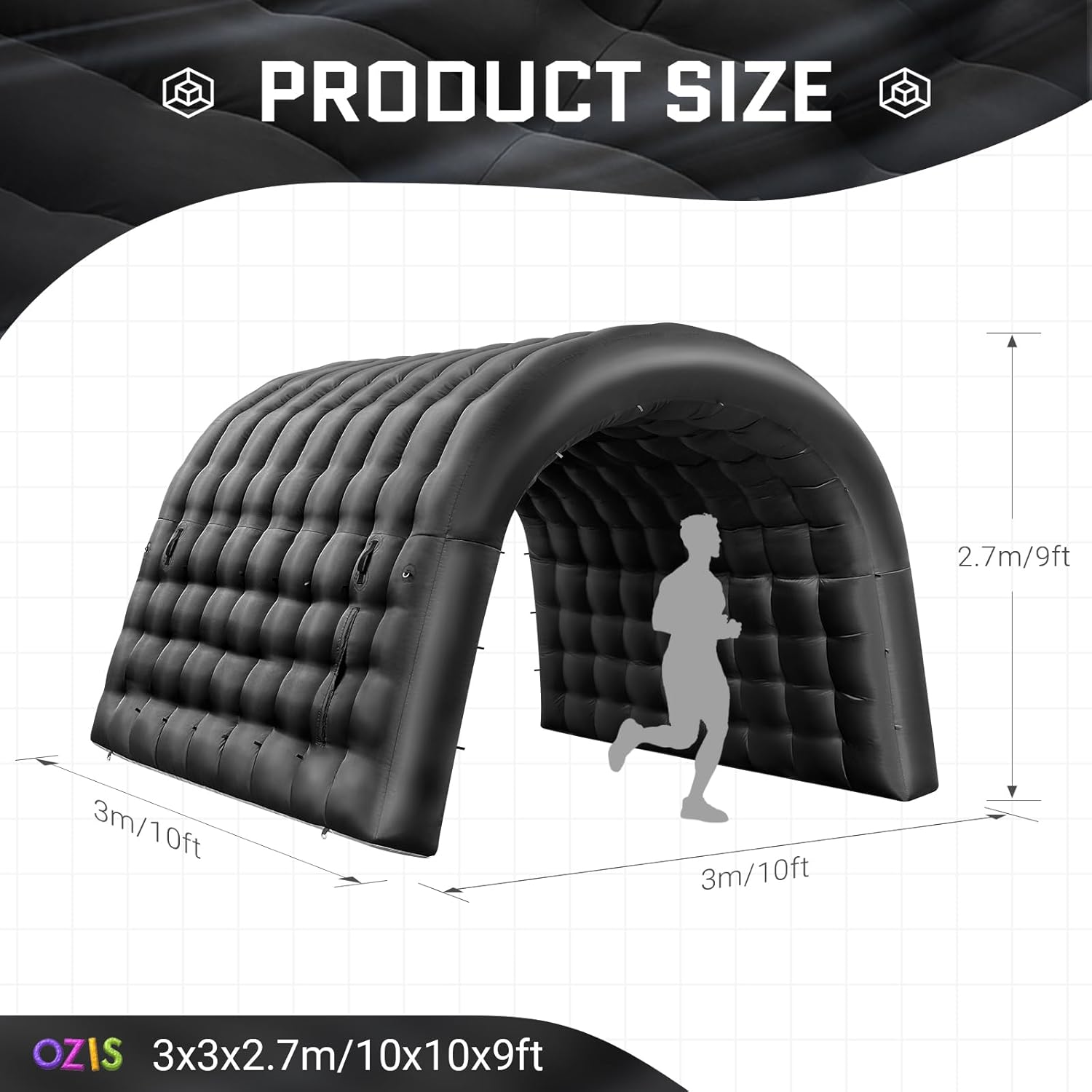 10FT Inflatable Tunnel Entrance Sport Tunnel with 250W Blower Inflatable Football Tunnel Tent Inflatable Entryway for Business Advertising Event Exhibition Promotion(Black,10x10x9ft)