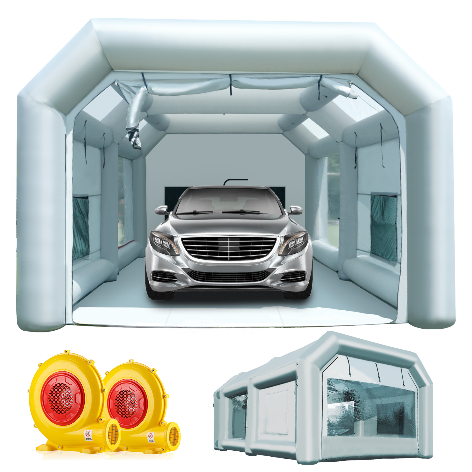 Sewinfla Professional Inflatable Paint Booth 26x13x10Ft with 2 Blowers (480W+950W) & Air Filter System Portable Paint Booth Tent Garage Inflatable Spray Booth Painting for Cars