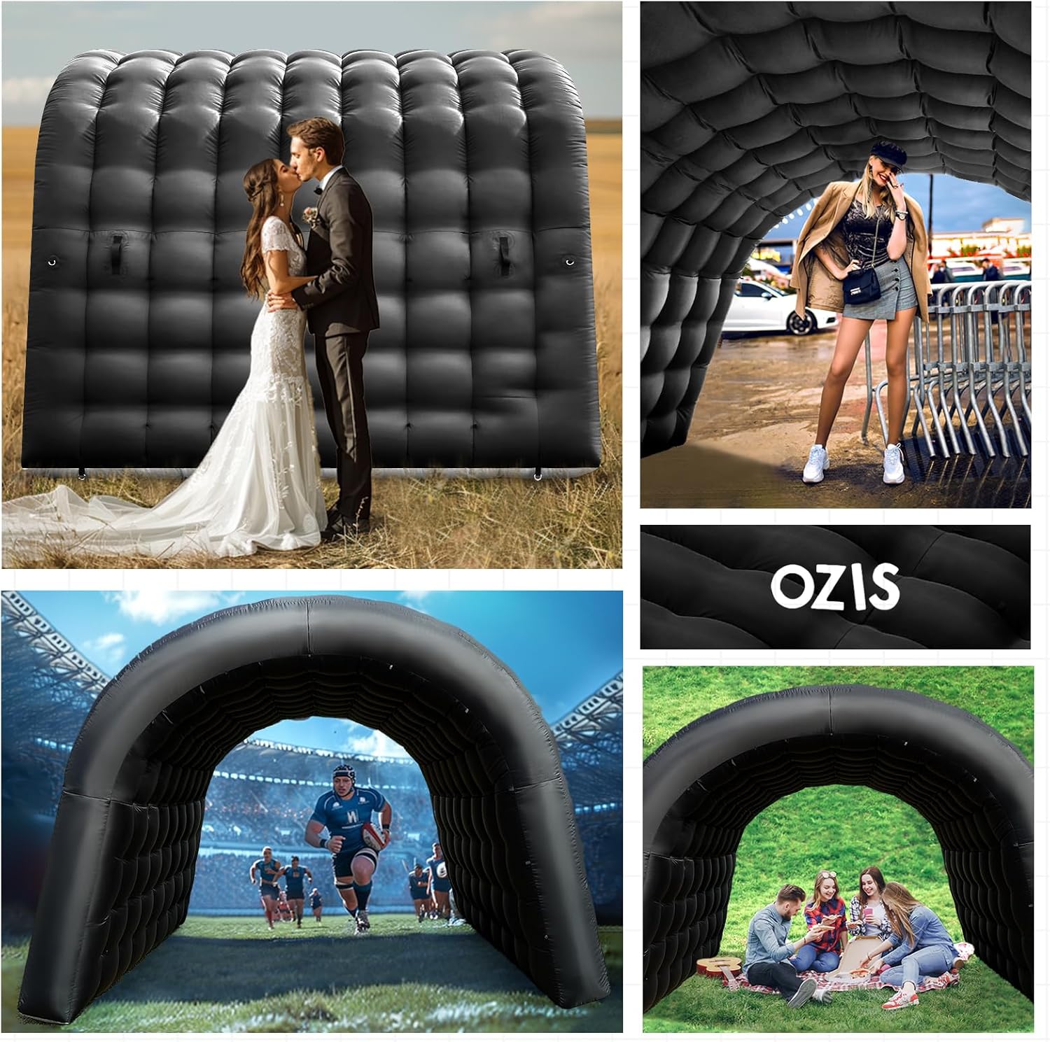 10FT Inflatable Tunnel Entrance Sport Tunnel with 250W Blower Inflatable Football Tunnel Tent Inflatable Entryway for Business Advertising Event Exhibition Promotion(Black,10x10x9ft)