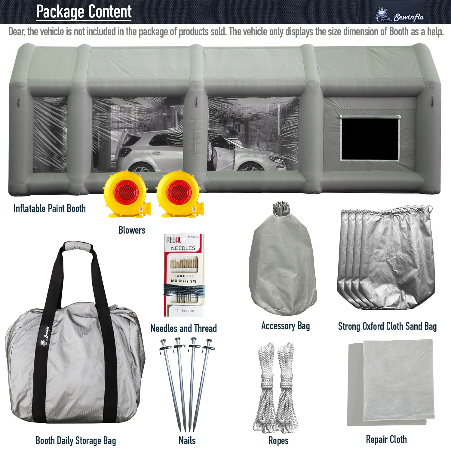 Sewinfla Professional Inflatable Paint Booth 33x16.5x11.5Ft with 2 Blowers (1100W+950W) & Air Filter System Portable Paint Booth Tent Garage Inflatable Spray Booth Painting for Cars