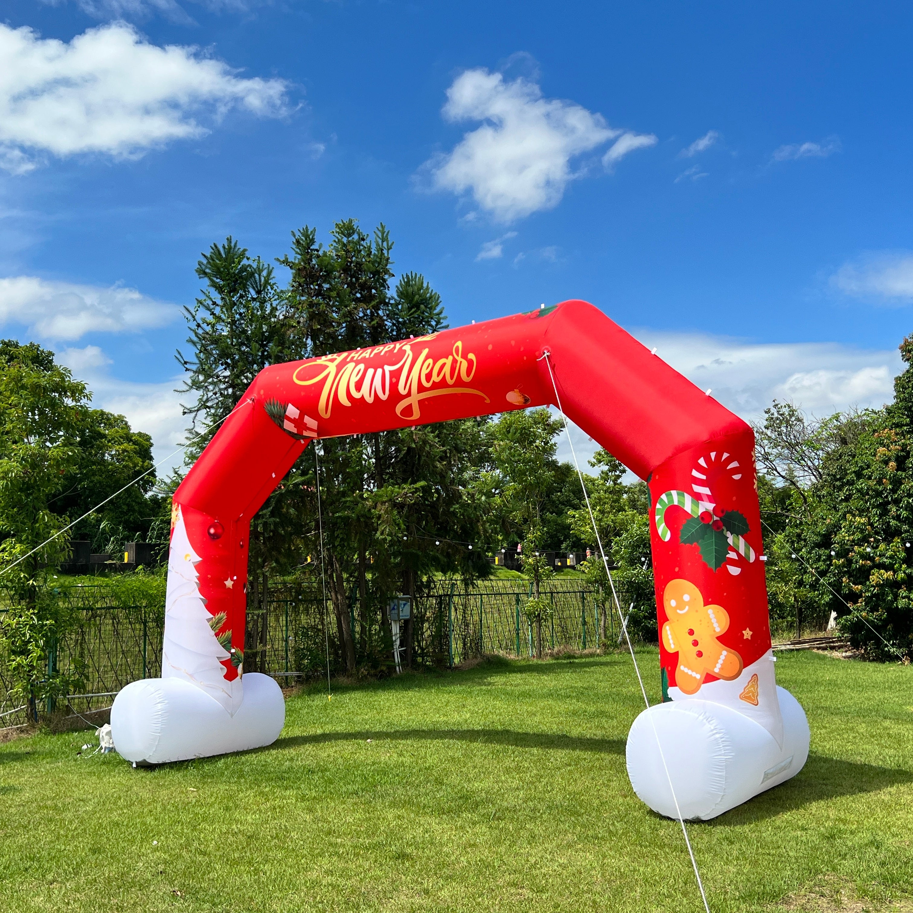 20FT Red Christmas Inflatable Archway with Blower – Perfect for Holiday Events