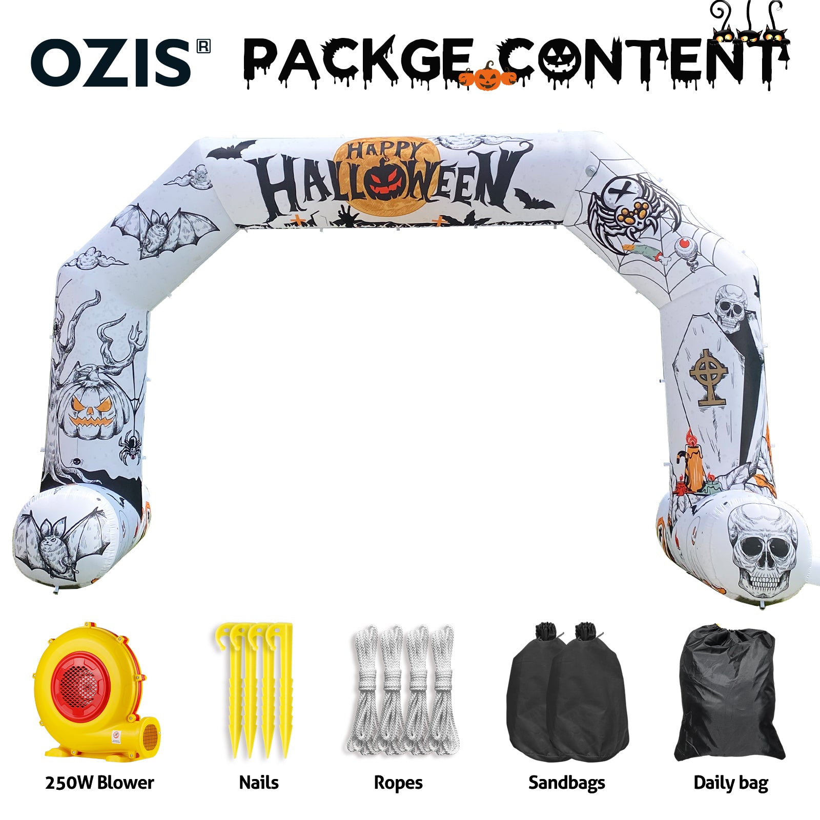 20Ft Halloween Inflatable Arch with 250W Blower, Hexagon Inflatable Archway for Halloween Outdoor Decoration Perfect for Your Pumpkin Patch Entrance and Halloween Themed Commercial Event