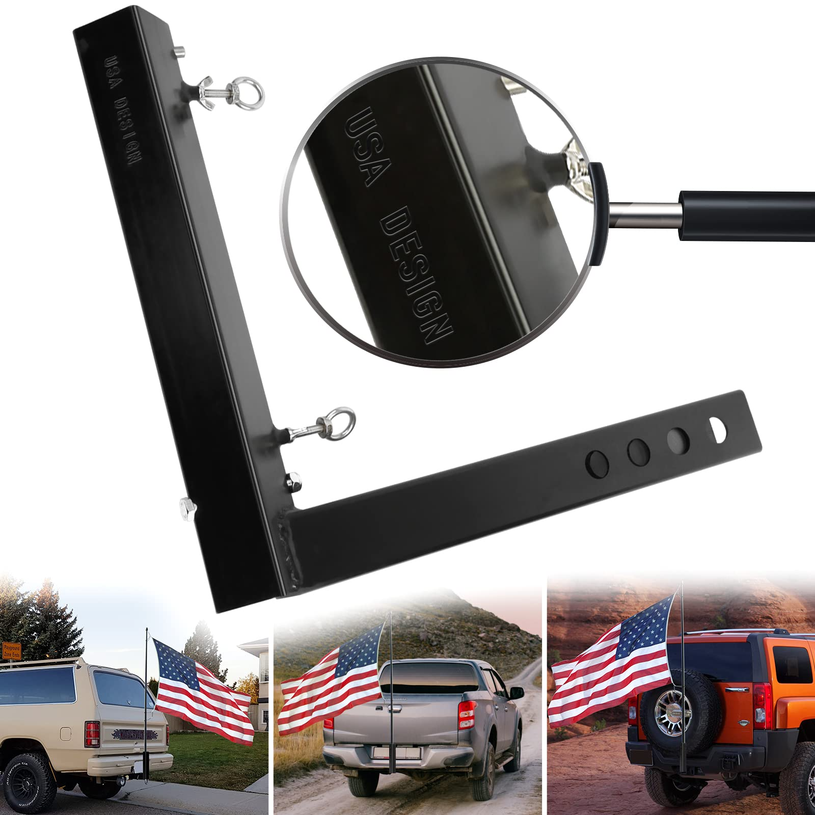 Kreboc Super Solid and Sturdy Hitch Flag Pole Holder for 2'' Hitch Receiver, Heavy Duty Reinforced Steel Pipe Strong Flag Pole Holder with Screws, Electrophoretic Coating Anti-Corrosion and Anti-Rust