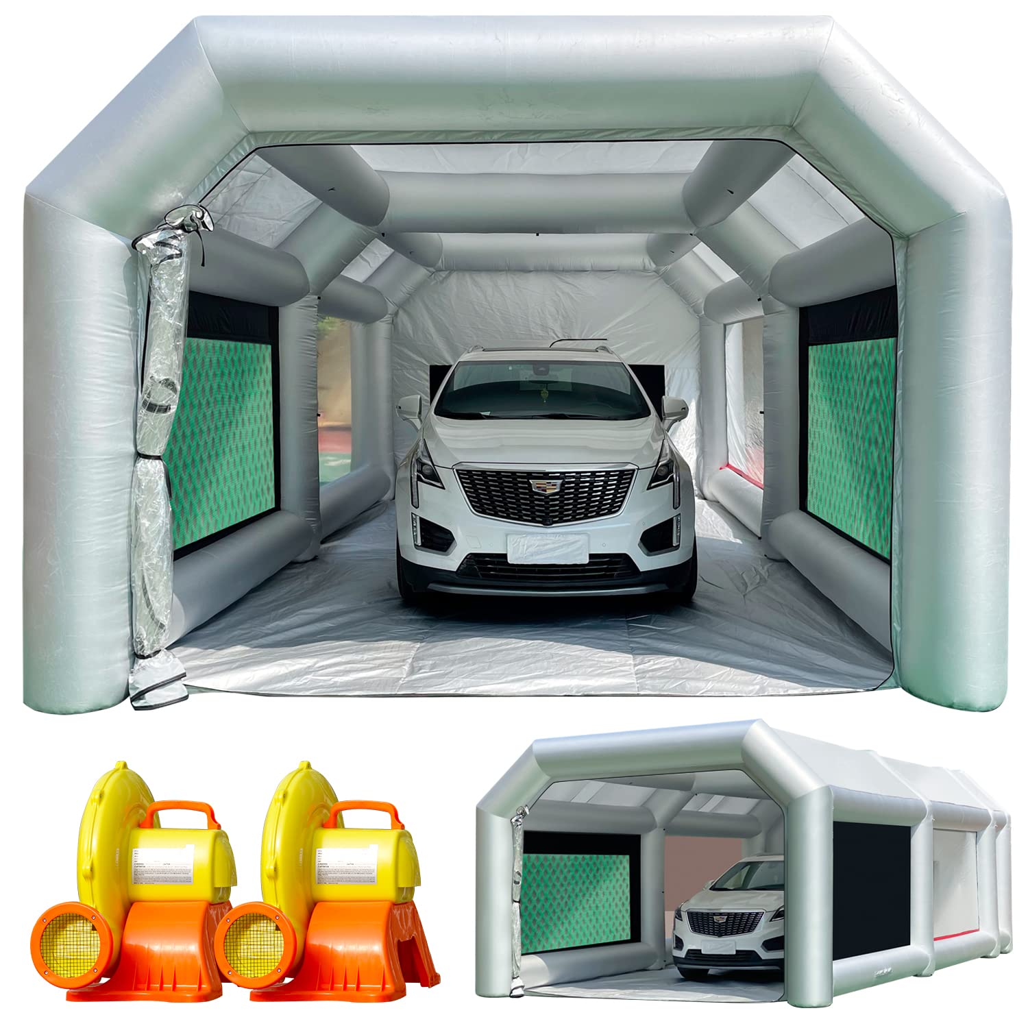 WARSUN Inflatable Paint Booth 28x15x10Ft with Dual-Layer & Oversized Air Filters Portable Paint Booth Inflatable Spray Booth Painting for Car-Blowers Not Included