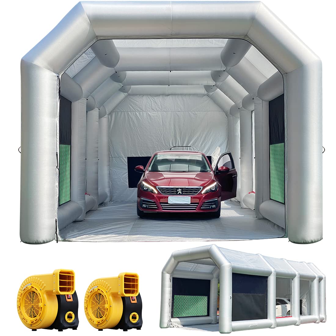 WARSUN 33x16.5x13Ft Inflatable Paint Booth with Oversized EPA Registered Filters, Upgraded Inflatable Spray Booth with Blowers 1100W+750W More Durable Portable Paint Booth Tent for Cars