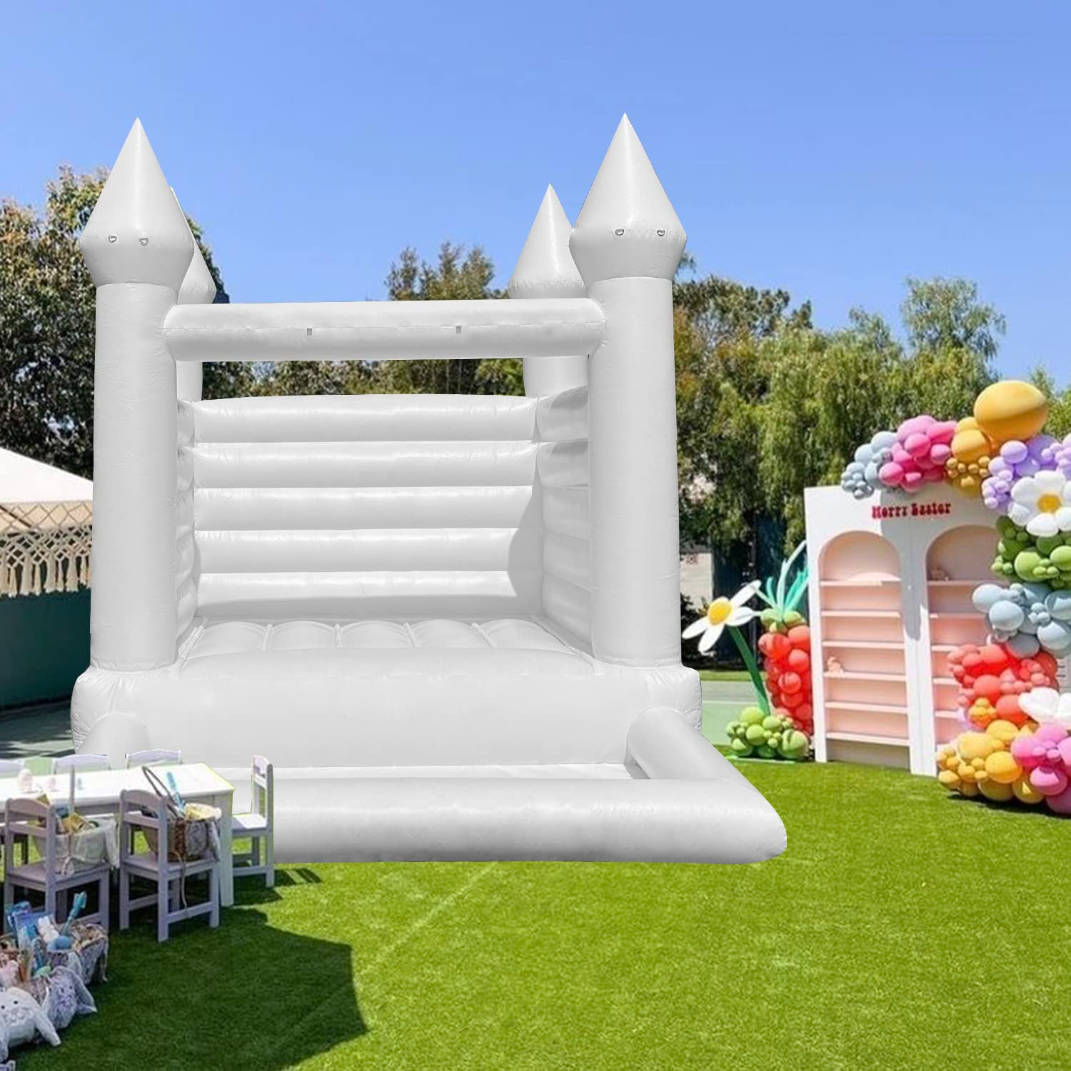 WARSUN Inflatable White Bounce House 12x10x10FT / 3.5x3x3m with Ball Pool&Blower All PVC Inflatable Jumper Bouncy Castle More Durable Bounce House Castle for Kids Birthday Wedding Party Business Photography