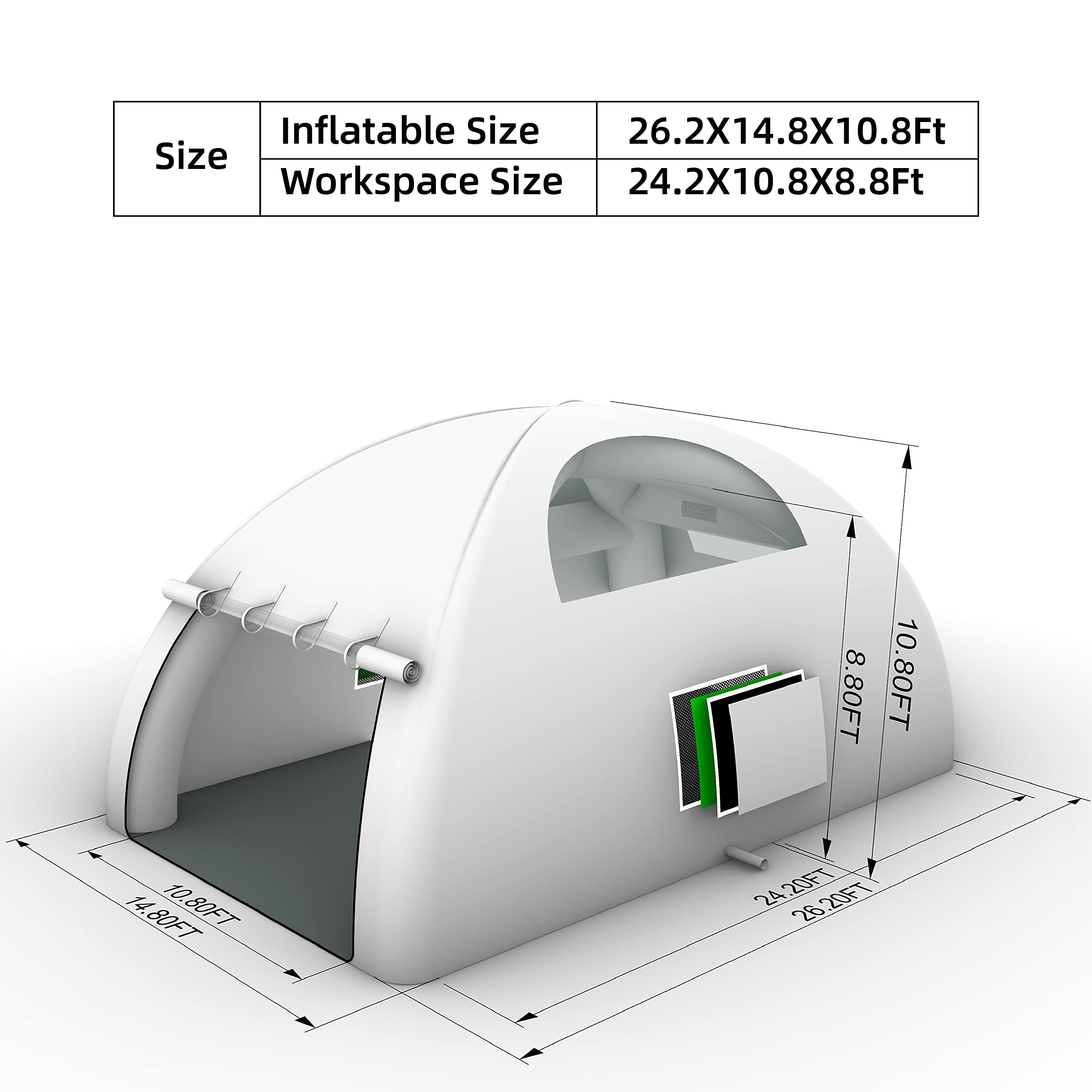 GORILLASPRO 26x15x11Ft Inflatable Paint Booth with Two Blowers(480W+950W), Portable Spray Paint Booth with EPA Register Filters, Professional Car Detailing, Polishing, Waxing, Paint Coating Job Tent