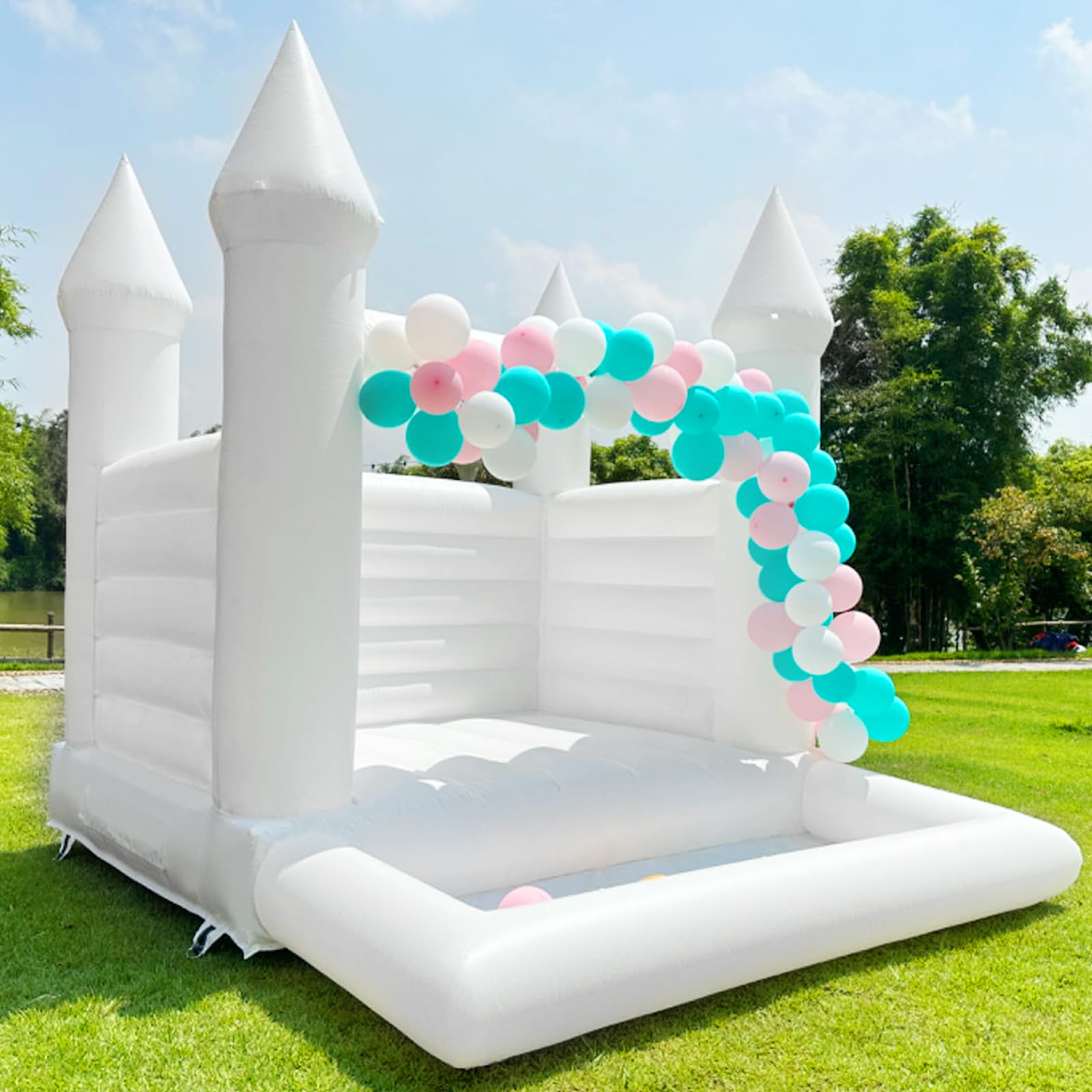 WARSUN Inflatable White Bounce House 12x10x10FT / 3.5x3x3m with Ball Pool&Blower All PVC Inflatable Jumper Bouncy Castle More Durable Bounce House Castle for Kids Birthday Wedding Party Business Photography