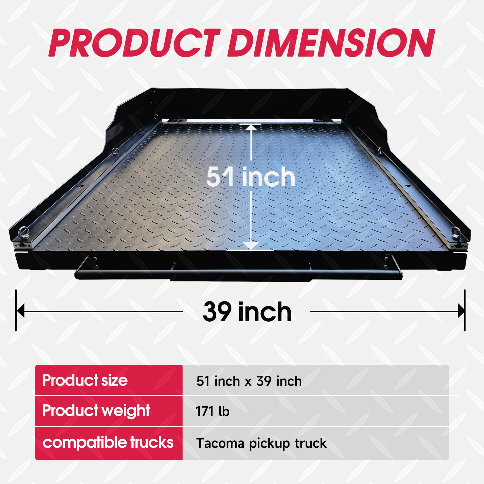 Kreboc Metal Base Truck Bed Slide(51''X39'') Heavy Duty Cargo Slide Out Tray, 100% Extension, 1100lbs Load Capacity (Black)