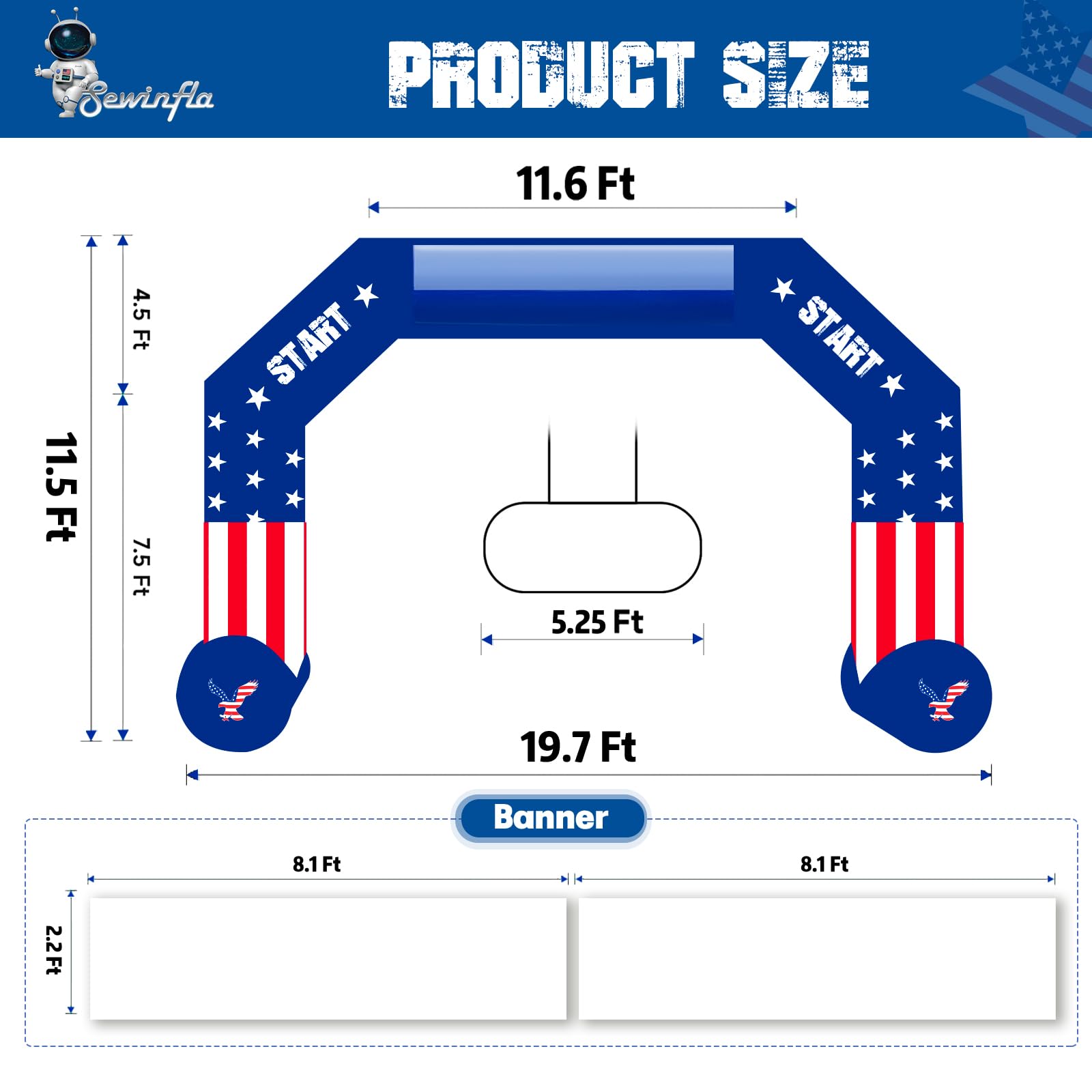 Sewinfla 20FT Inflatable Arch 4th of July Inflatables Outdoor Decoration Inflatable Archway for Parties Lawn Garden to Celebrate Independence Day