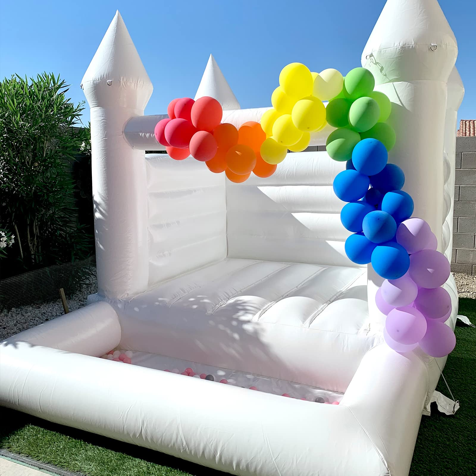 WARSUN White Bounce House 10x8x8FT / 3x2.4x2.4m with Ball Pit & Air Blower Commercial Grade All PVC Bouncy House Castle for Kids Birthday Baby Shower Business Photography