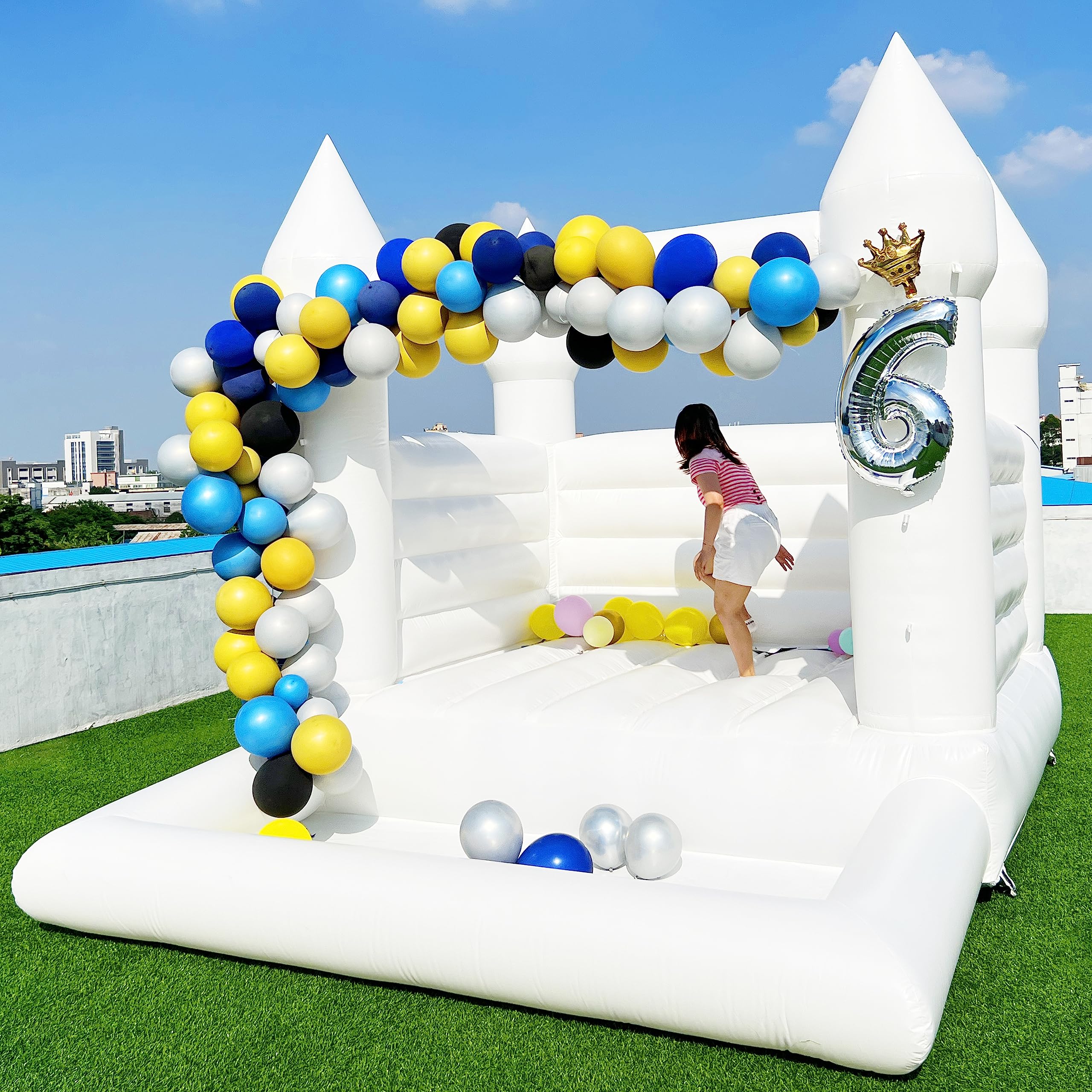 WARSUN Inflatable White Bounce House 13x10x10FT / 4x3x3m with Ball Pool&Blower All PVC Inflatable Jumper Bouncy Castle More Durable Bounce House Castle for Kids Birthday Wedding Party Business Photography