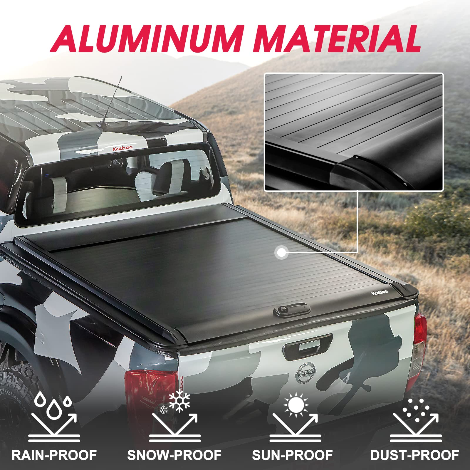 Kreboc Truck Tonneau Cover Aluminum Retractable Truck Bed Cover Fits 2005-2020 Toyota Tacoma 5.0 FT Bed 60" Pickup(Short Bed) Black