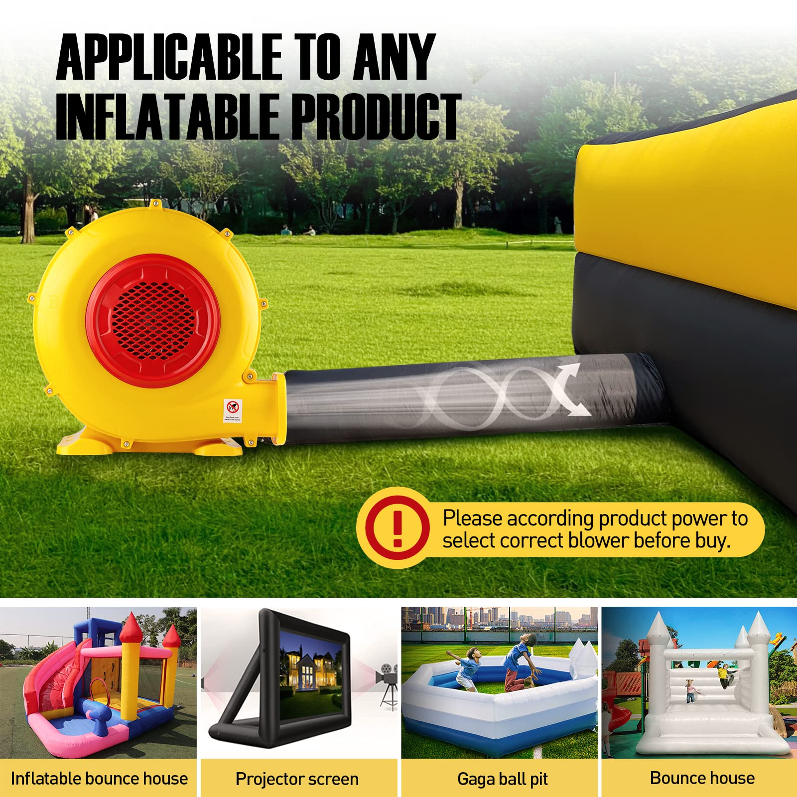 370W Air Blower, Pump Fan Commercial Inflatable Bouncer Blower, Perfect for Inflatable Movie Screen, Inflatable Paint Booth, Inflatable Bounce House, Jumper, Bouncy Castle