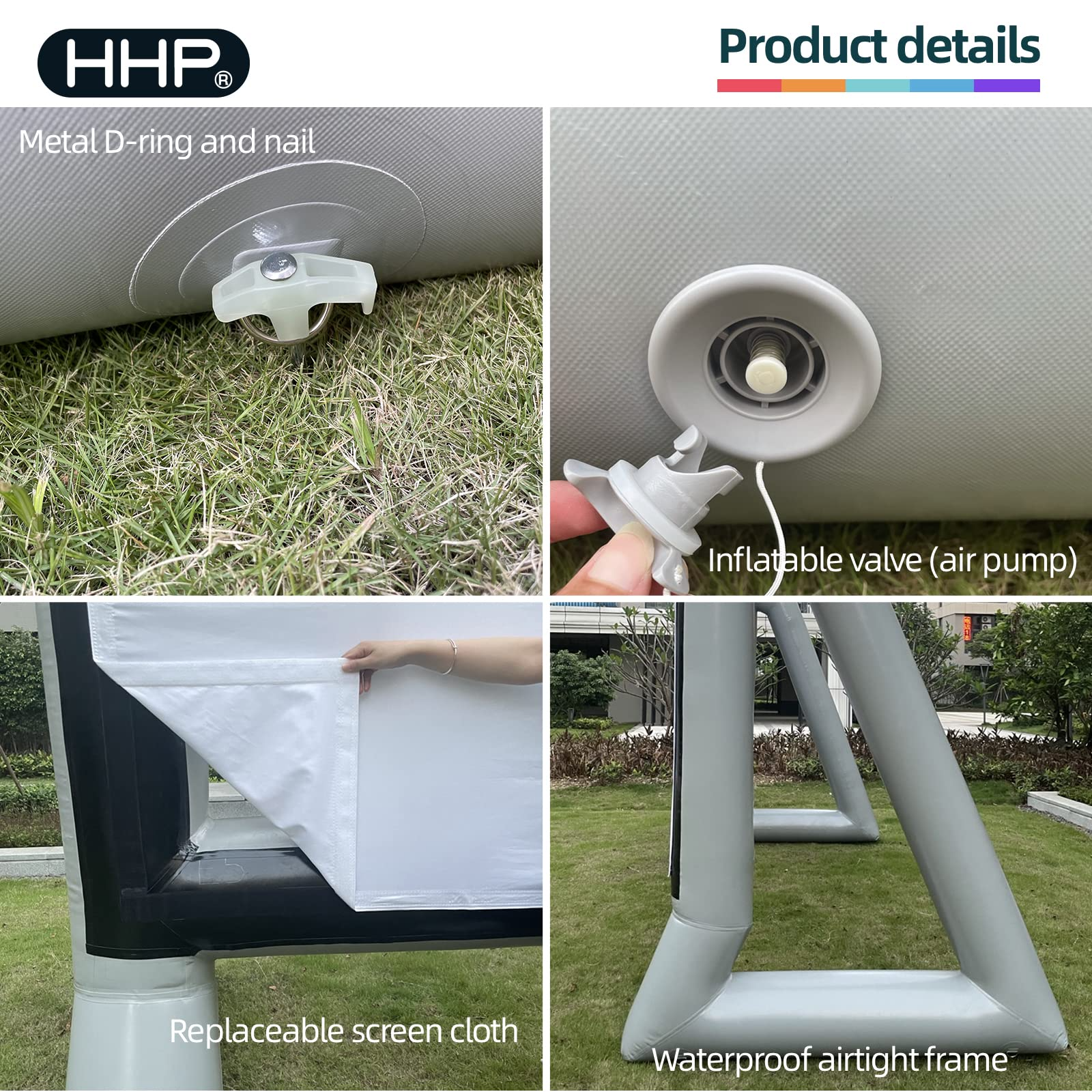 HHP 17Ft Airtight Projector Movie Screen Made of PVC, Waterproof Inflatable Movie Screen No Blower No Noise - Support Front Rear Projection - for Indoor, Outdoor, Pool, Garden and Backyard Parties