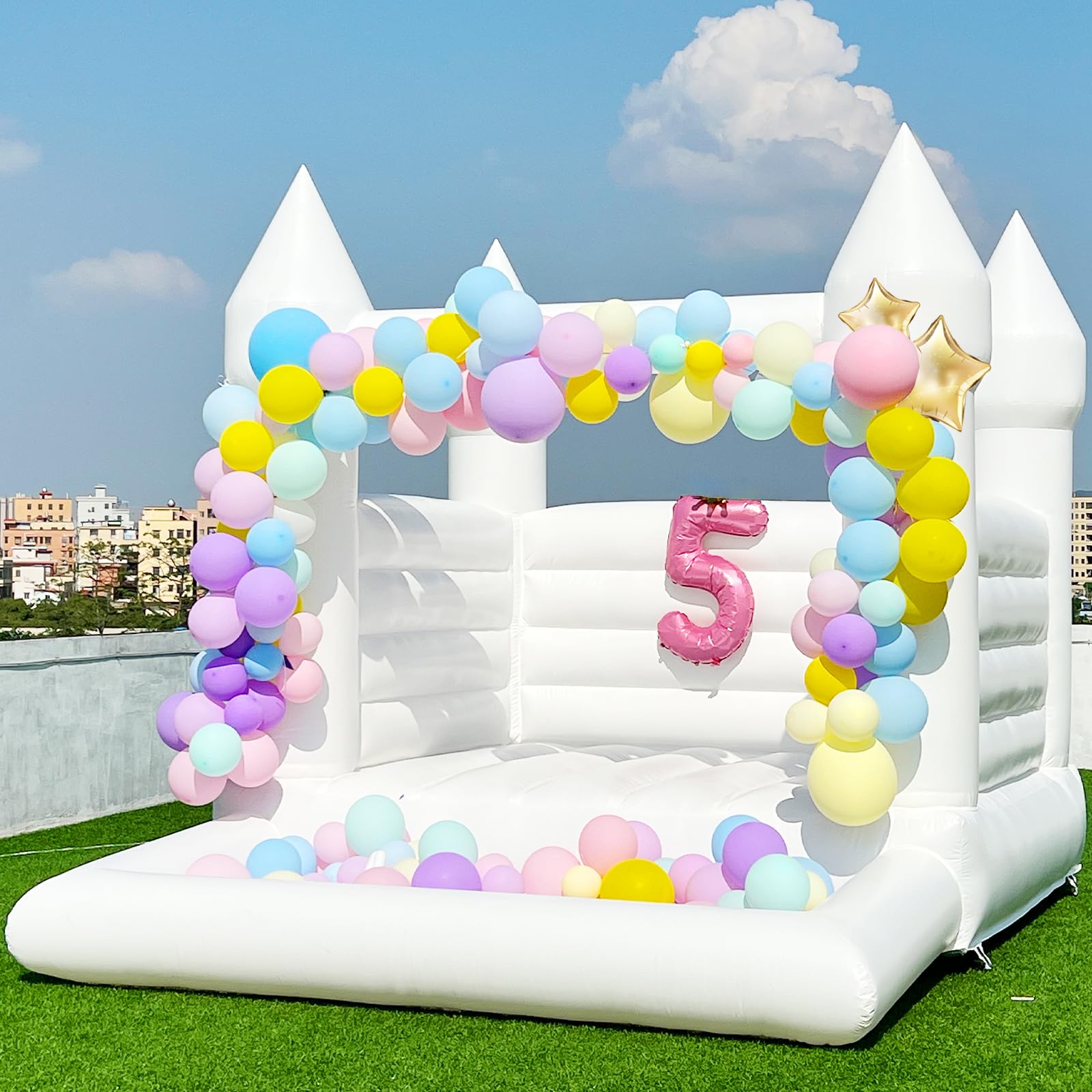 WARSUN Inflatable White Bounce House 13x10x10FT / 4x3x3m with Ball Pool&Blower All PVC Inflatable Jumper Bouncy Castle More Durable Bounce House Castle for Kids Birthday Wedding Party Business Photography