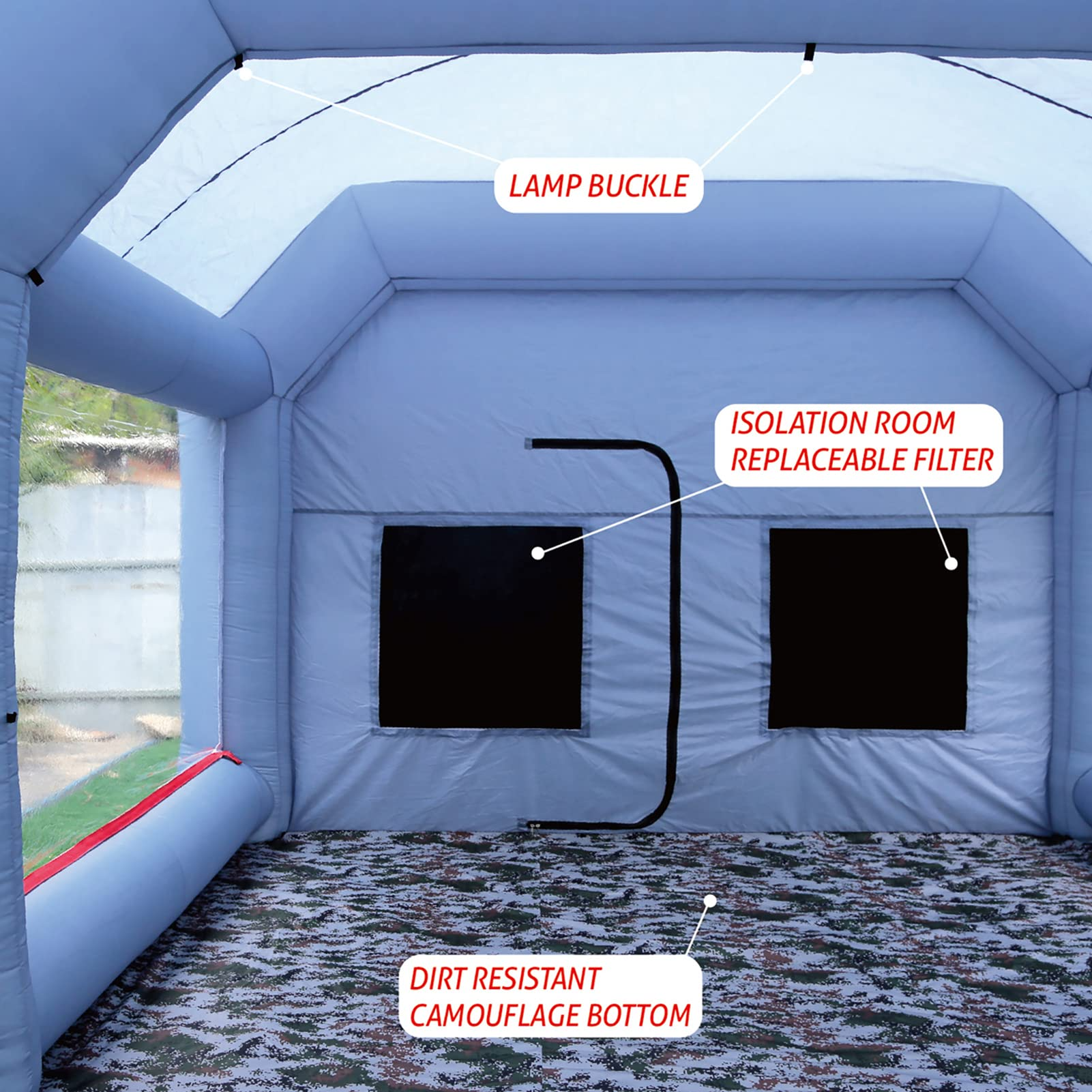 TKLoop Portable Inflatable Paint Booth 30X20X13Ft with 2 Blowers Inflatable Spray Booth with Air Filter System, Blow Up Spray Booth Tent (750W+1100W)