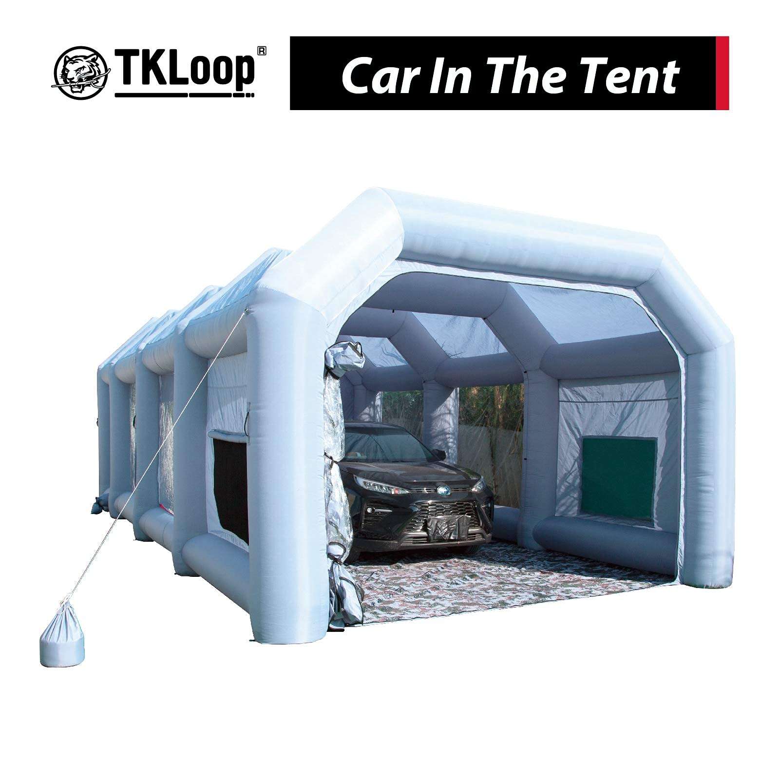 TKLoop Portable Inflatable Paint Booth 33X16.5X11.5Ft with 2 Blowers Inflatable Spray Booth with Air Filter System, Blow Up Spray Booth Tent (750W+1100W)