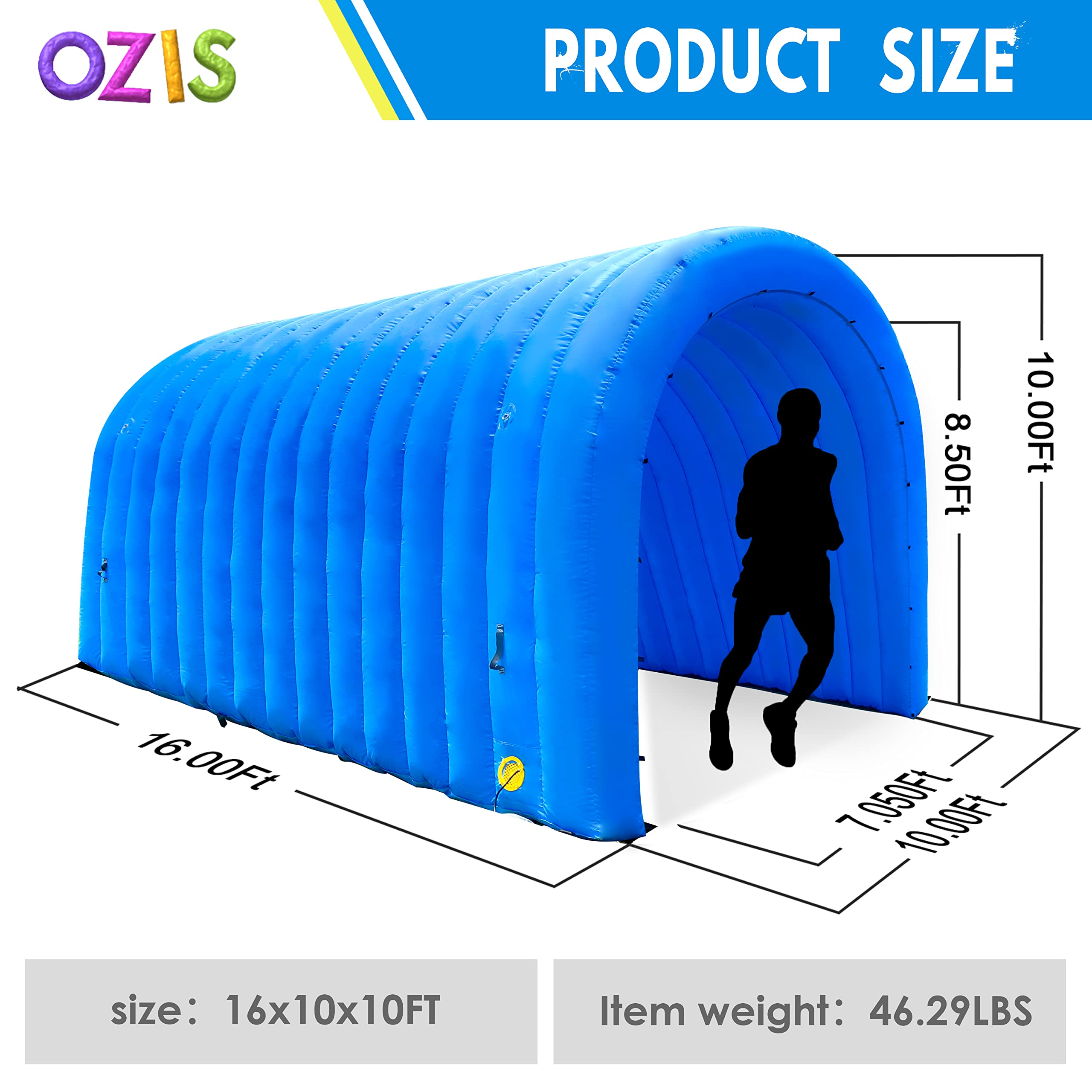 OZIS Inflatable Tunnel Sports Tunnel Entrance with Installed Blower Inflatable Tunnel Tent for Business Advertising Event Exhibition Promotion,Street,Shop,Supermarket,School(Blue, 16x10x10ft)