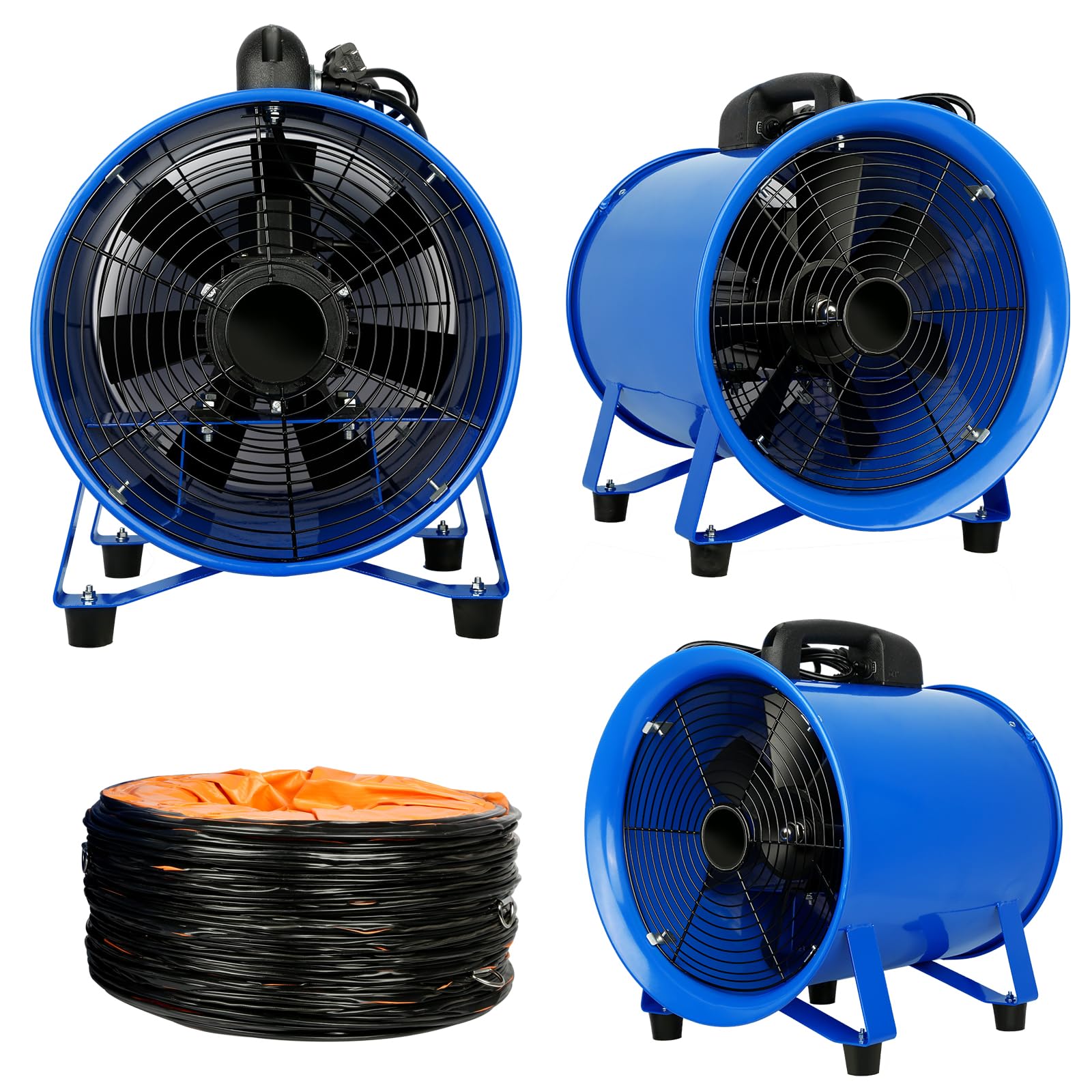 WARSUN Utility Blower 520W 12inch Exhaust Axial Fan 4100 m3/h High Velocity Portable Extractor Fan with 33Ft Duct Hose Portable Ventilator for Exhausting & Ventilating at Home or Workplace 370PA