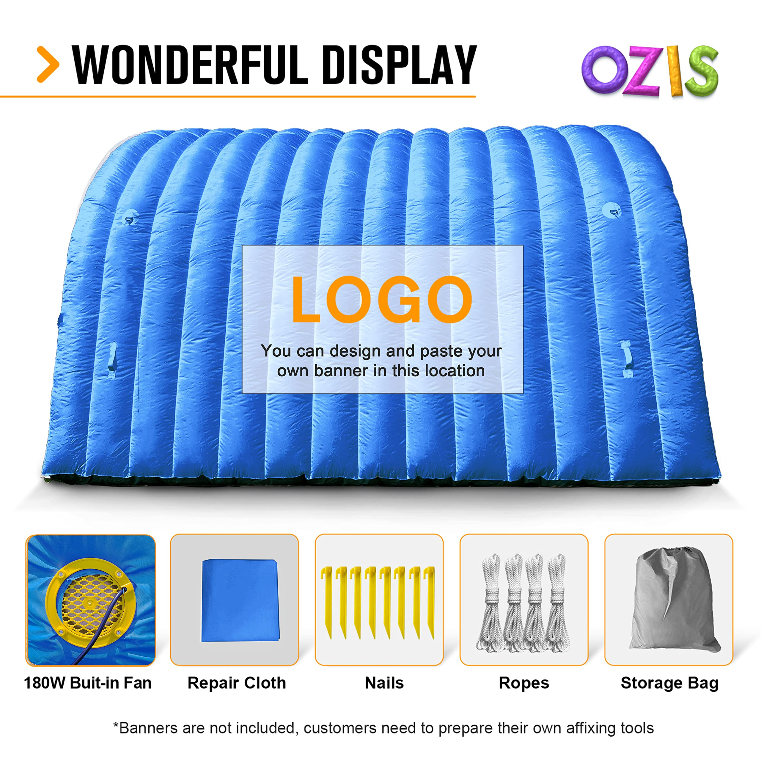 OZIS Inflatable Tunnel Sports Tunnel Entrance with Installed Blower Inflatable Tunnel Tent for Business Advertising Event Exhibition Promotion,Street,Shop,Supermarket,School(Blue, 16x10x10ft)