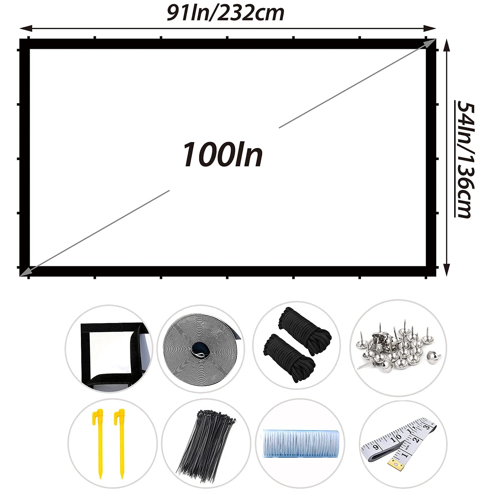 WARSUN Portable Movie Screen 100 Inch Projection Screen 16:9 HD Support Double Sided Projection, Movie Screen for Home Theater Outdoor Indoor