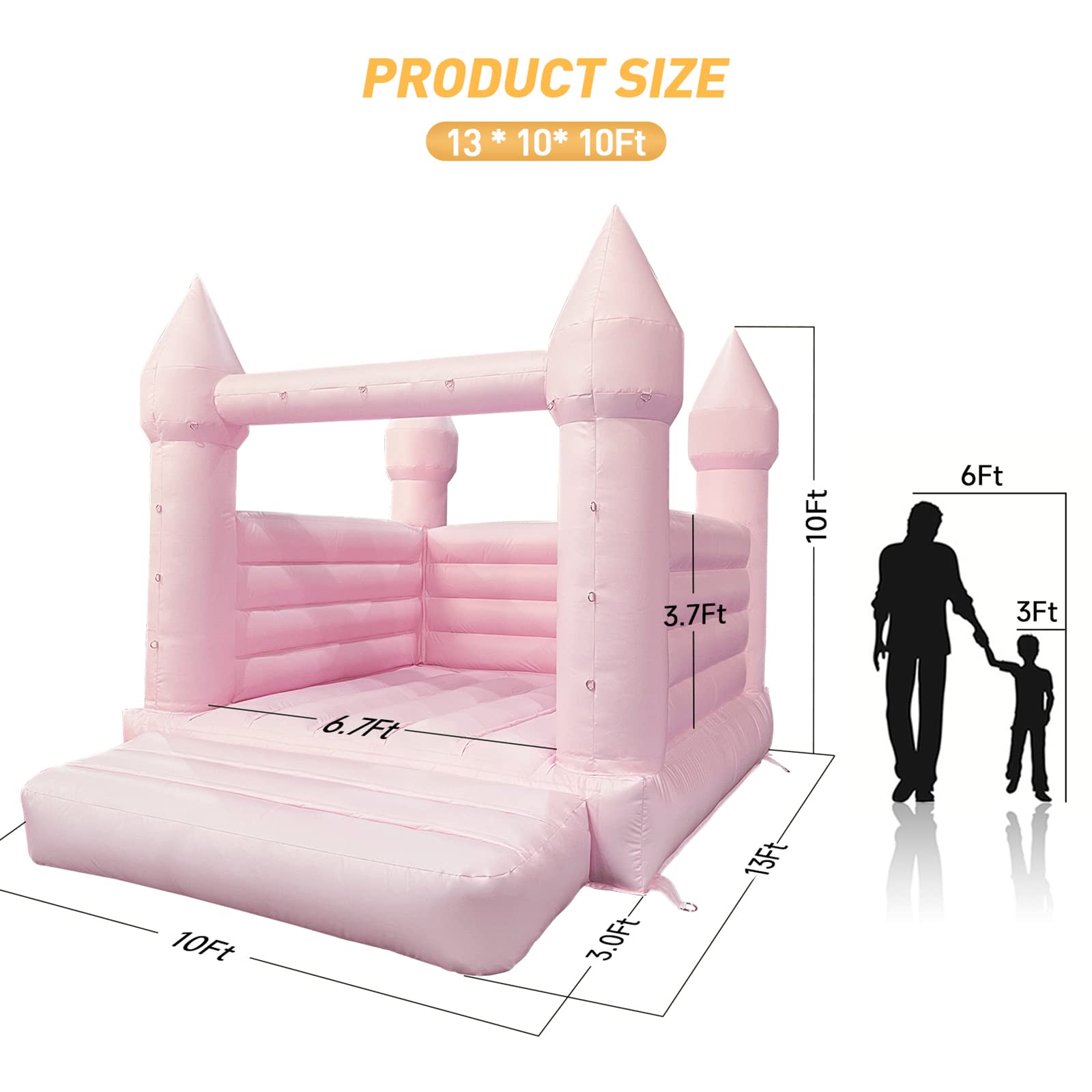 WARSUN Pink Bounce House 13x10x10FT / 4x3x3m with Blower 100% PVC Inflatable Bouncy House Castle with Large Jumping Area & D-Rings Decorate, Bounce House Castle for Wedding Birthday Party Photography Business