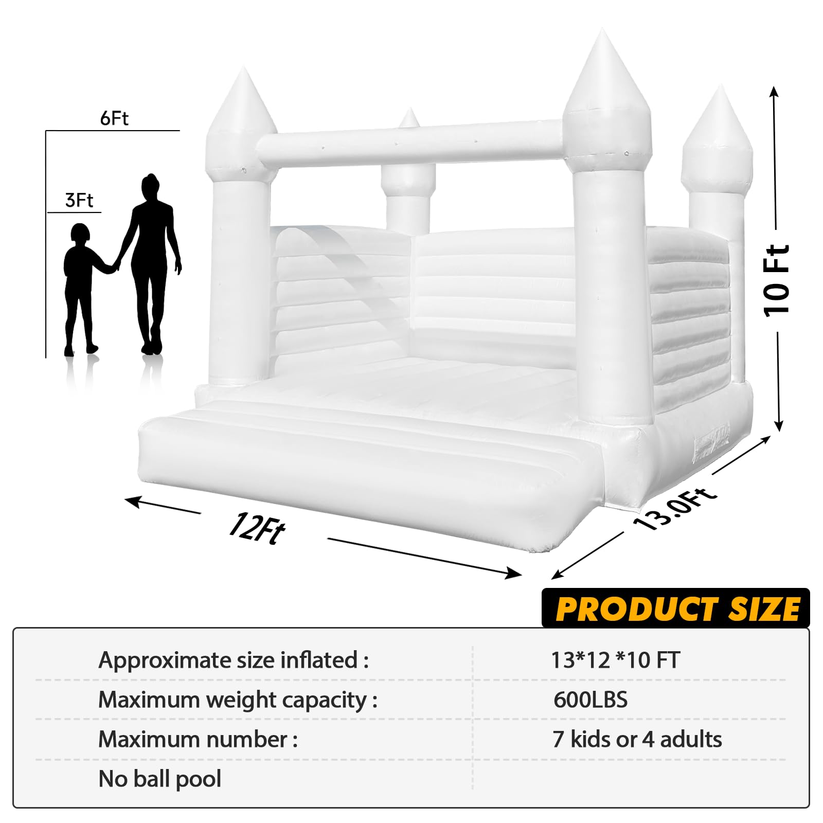 WARSUN Inflatable White Bounce House 13x12x10FT / 4x3.7x3m with Blower All PVC Bouncy House Castle with Large Jumping Area & D-Rings Decorate, Bounce House Castle for Wedding Birthday Party Photography Business