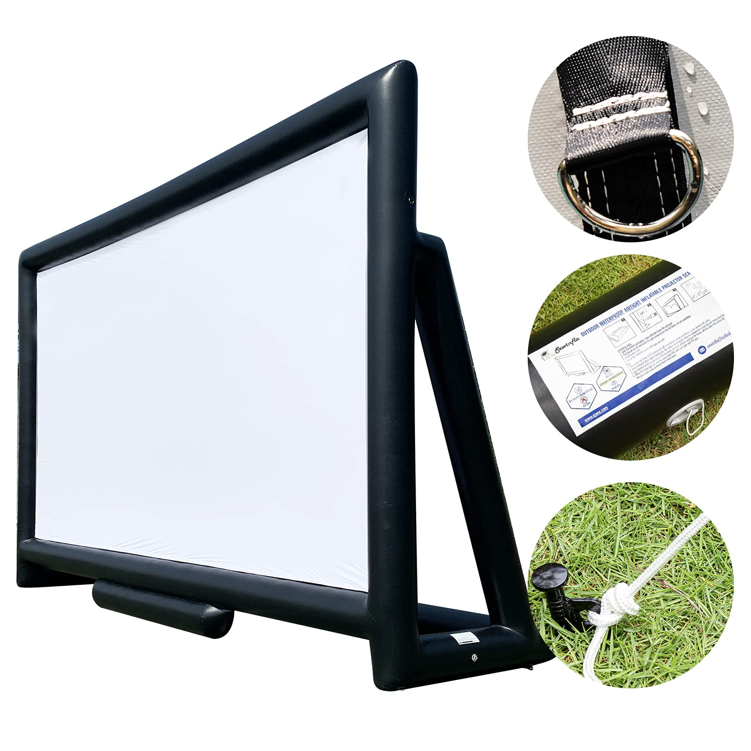 Sewinfla Upgraded Outdoor Movie Screen 30ft- Airtight Design Inflatable Movie Projector Screen for Outdoor/Indoor Use - No Need to Keep Inflating - Supports Front and Rear Projection