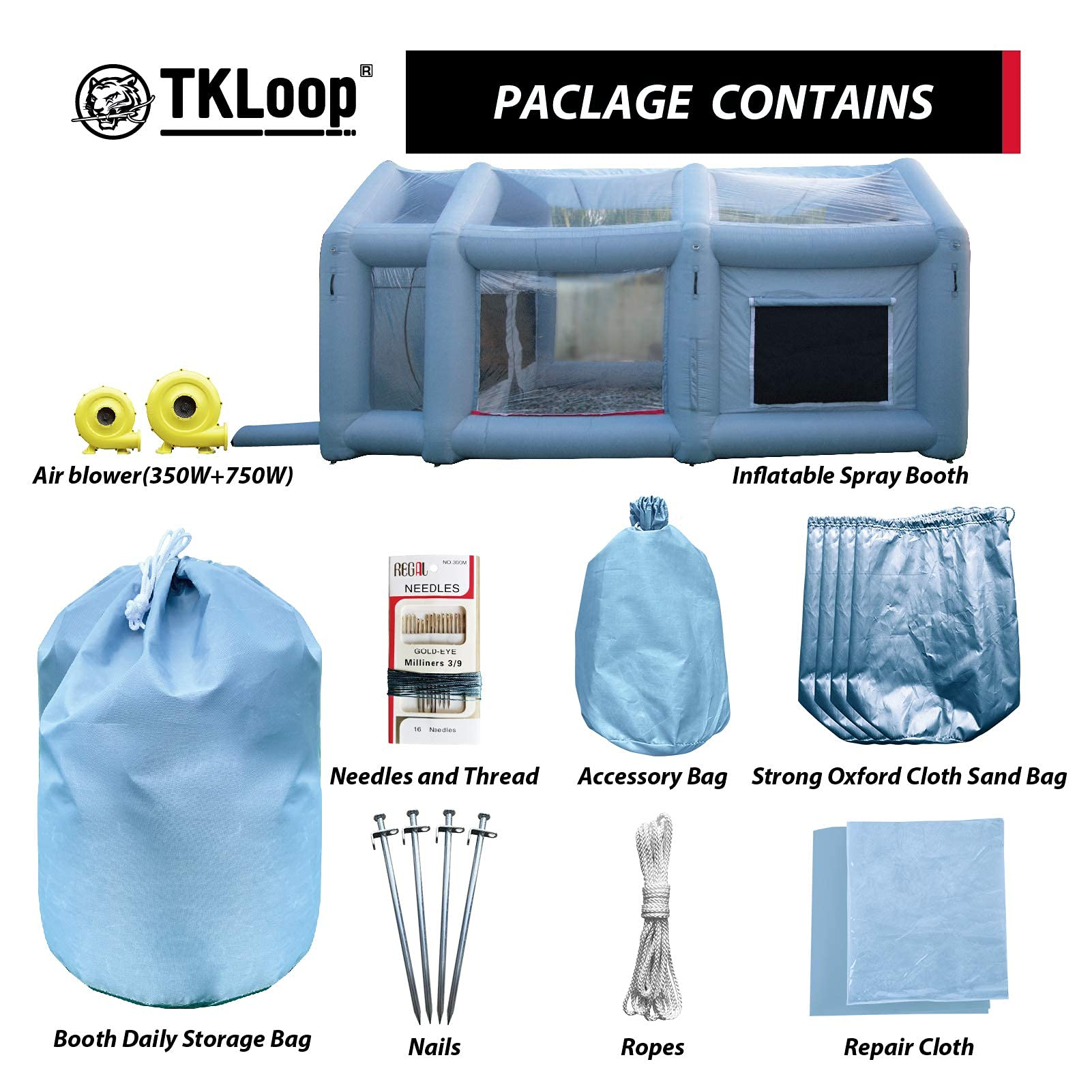 TKLoop Portable Paint Booth 20X13X9Ft with Powerful Blowers (480W+750W), Double Filters Inflatable Spray Paint Booth, Inflatable Paint Booth Tent with Tool Room