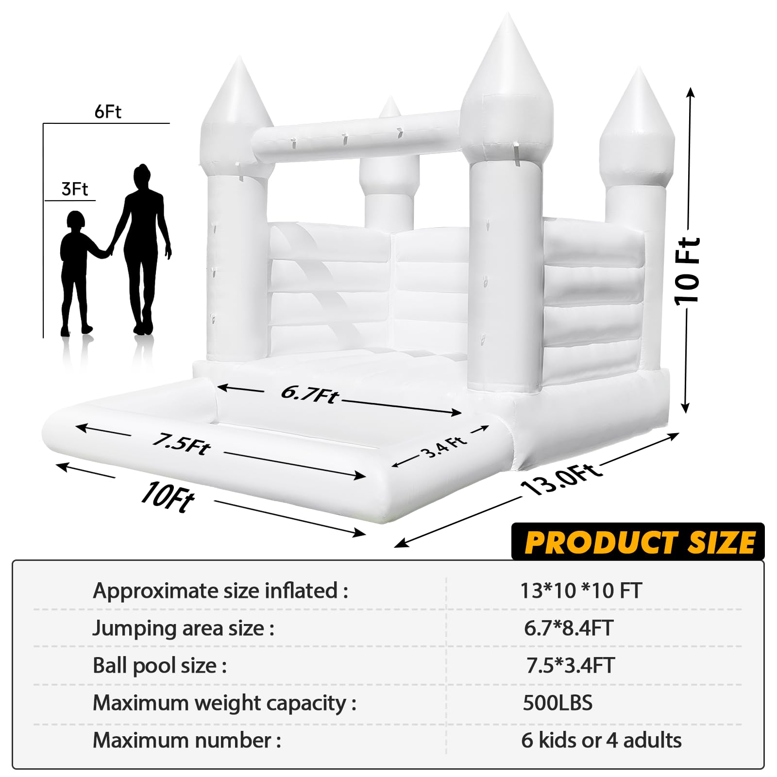 WARSUN Inflatable White Bounce House 13x10x10FT / 4x3x3m with Ball Pool&Blower All PVC Inflatable Jumper Bouncy Castle More Durable Bounce House Castle for Kids Birthday Wedding Party Business Photography