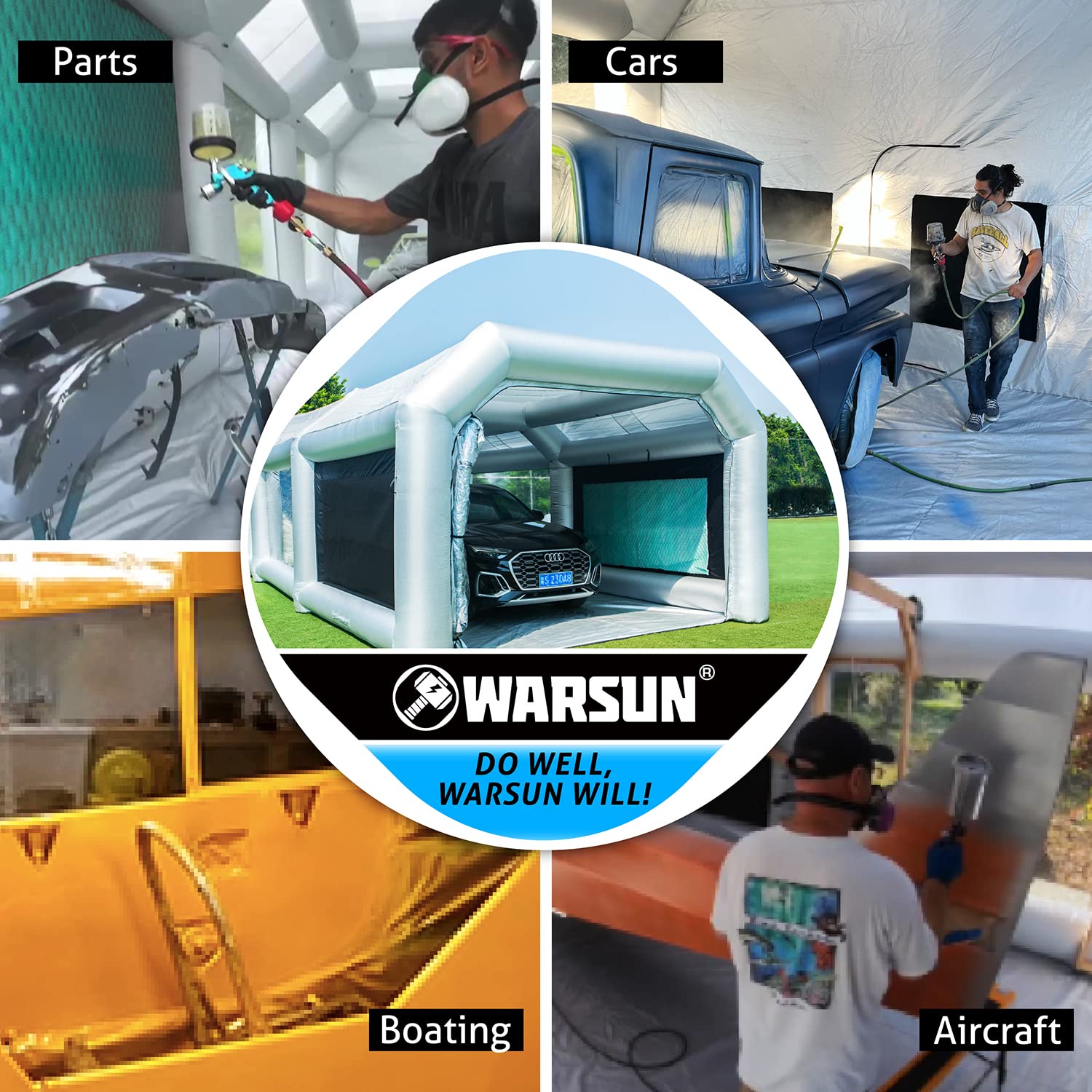 WARSUN Inflatable Paint Booth 28x15x10Ft with Dual-Layer & Oversized Air Filters Portable Paint Booth Inflatable Spray Booth Painting for Car-Blowers Not Included