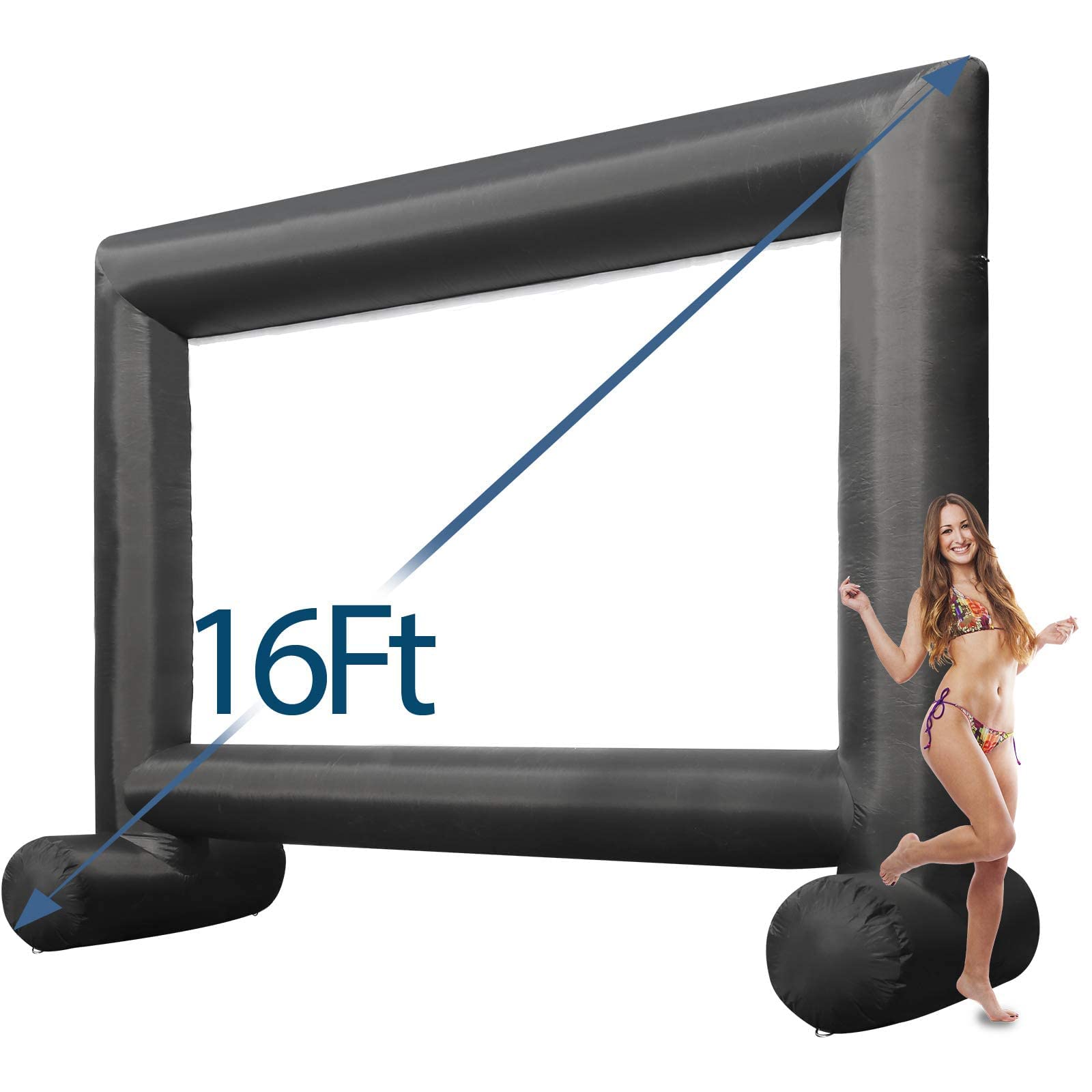 TKLoop 16Ft Inflatable Movie Screen Supports Front Rear Projection, Indoor and Outdoor Blow Up Theater Projector Screen Includes Built-in Fan, Tie-Downs and Storage Bag