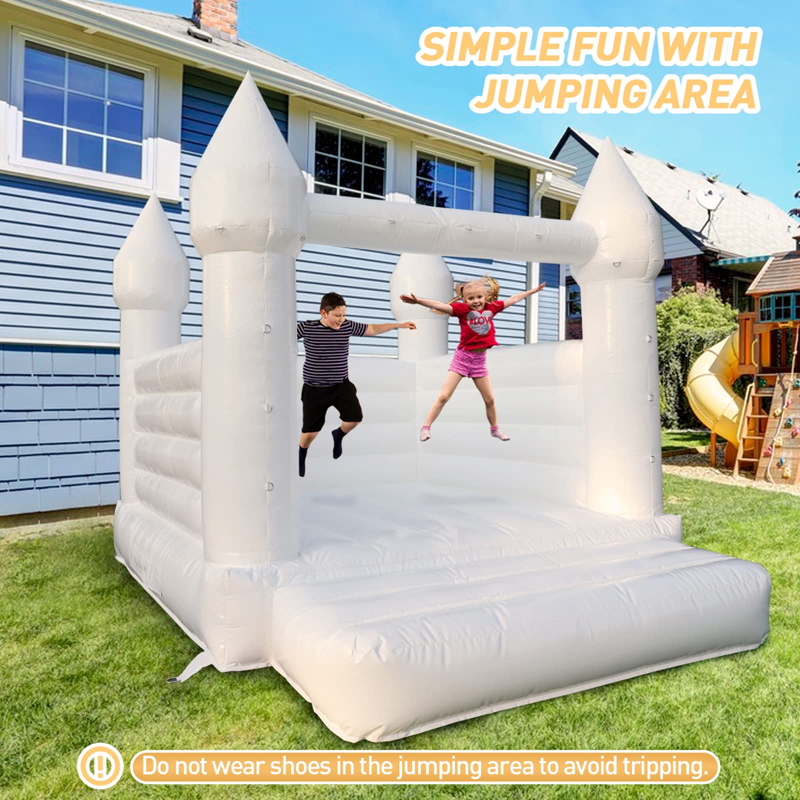 WARSUN Inflatable White Bounce House 13x12x10FT / 4x3.7x3m with Blower All PVC Bouncy House Castle with Large Jumping Area & D-Rings Decorate, Bounce House Castle for Wedding Birthday Party Photography Business