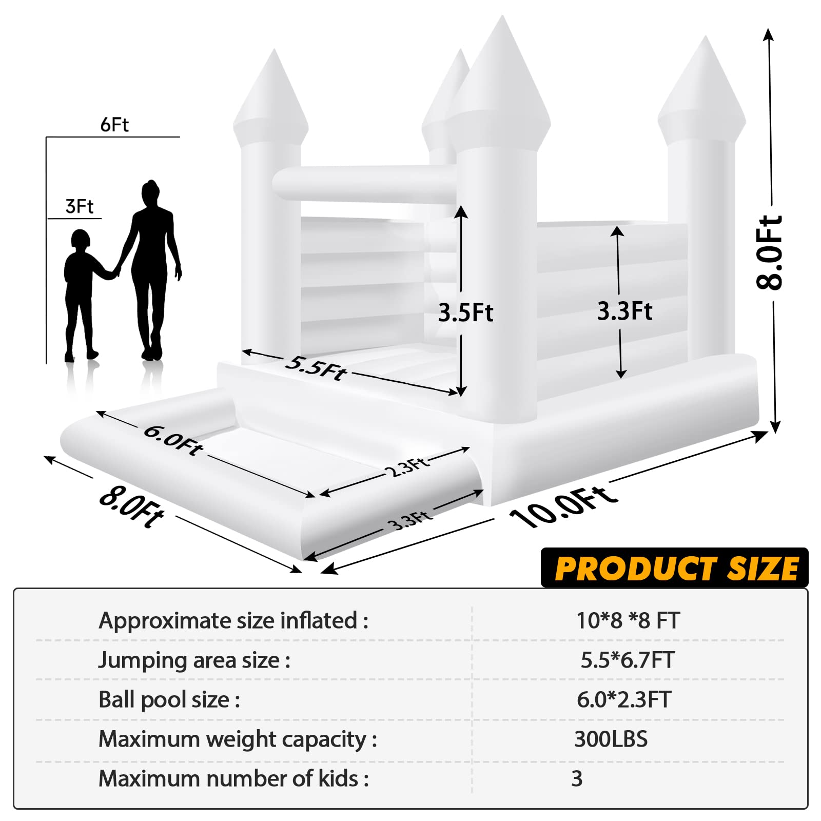 WARSUN White Bounce House 10x8x8FT / 3x2.4x2.4m with Ball Pit & Air Blower Commercial Grade All PVC Bouncy House Castle for Kids Birthday Baby Shower Business Photography