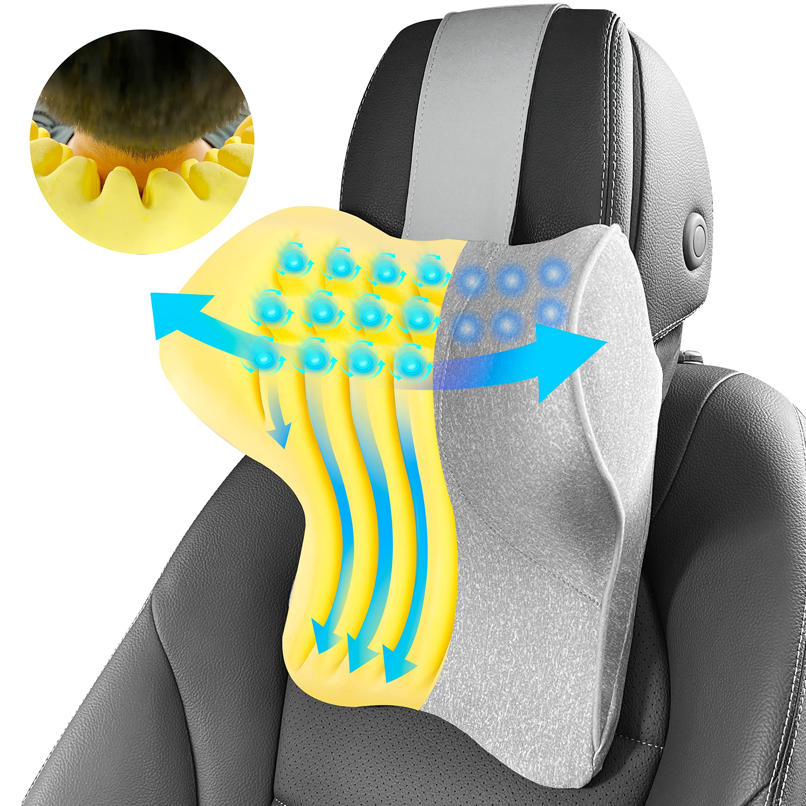 TKLoop Car Neck Support Pillow Grey for Neck Pain Relief When Driving,Headrest Pillow for Car Seat with Soft Memory Foam