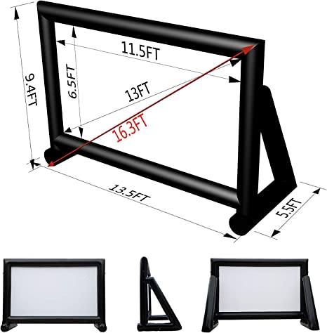 OZIS Upgrade Airtight Movie Screen 16Ft Outdoor Inflatable Movie Screen No Need Power Supply Continuous - Supports Front and Rear Projection