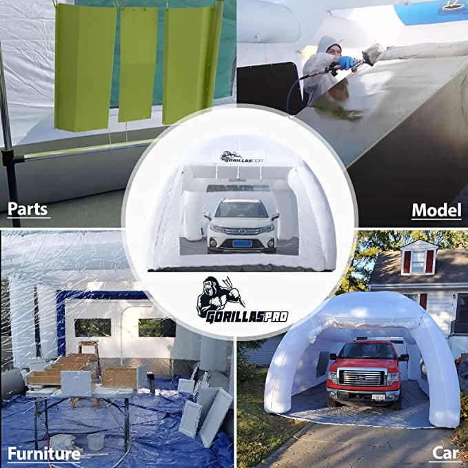 GORILLASPRO 26x15x11Ft Inflatable Paint Booth with Two Blowers(480W+950W), Portable Spray Paint Booth with EPA Register Filters, Professional Car Detailing, Polishing, Waxing, Paint Coating Job Tent