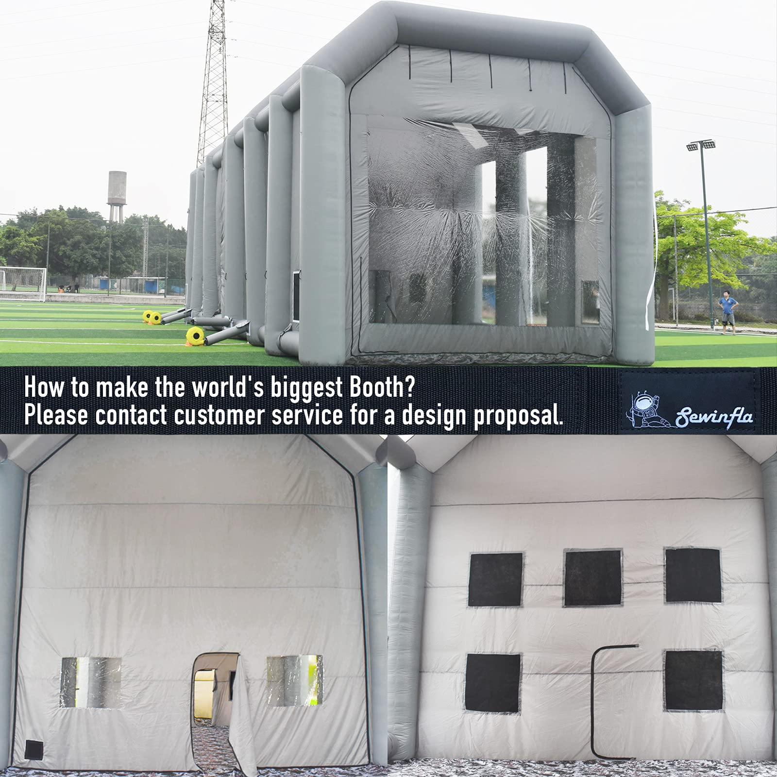 Sewinfla Professional Inflatable Paint Booth 56X25X20Ft/17X7.6X6m Environmentally-Friendly Air Filter System Portable Paint Booth More Durable Inflatable Spray Booth with Powerful Blowers